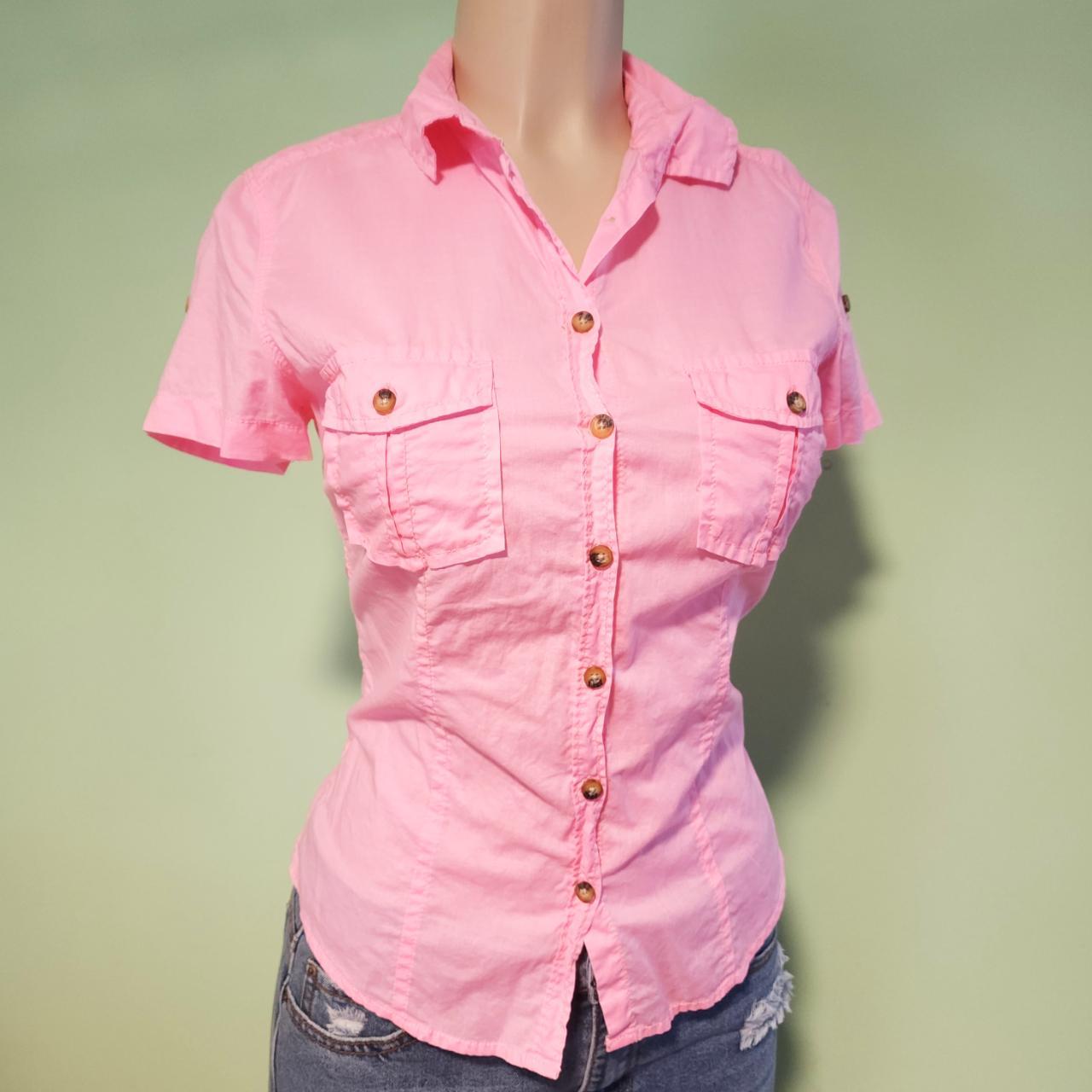 H&M Neon Pink ButtonUp Shirt With Two Chest... Depop