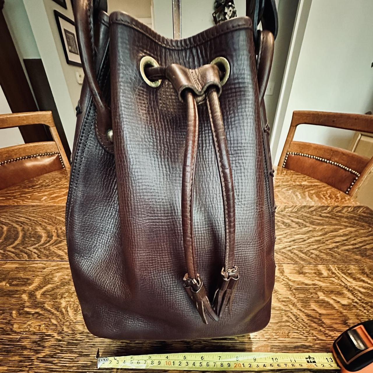 SOLD Vintage Black factory Leather Bucket Bag with Brass Hardware