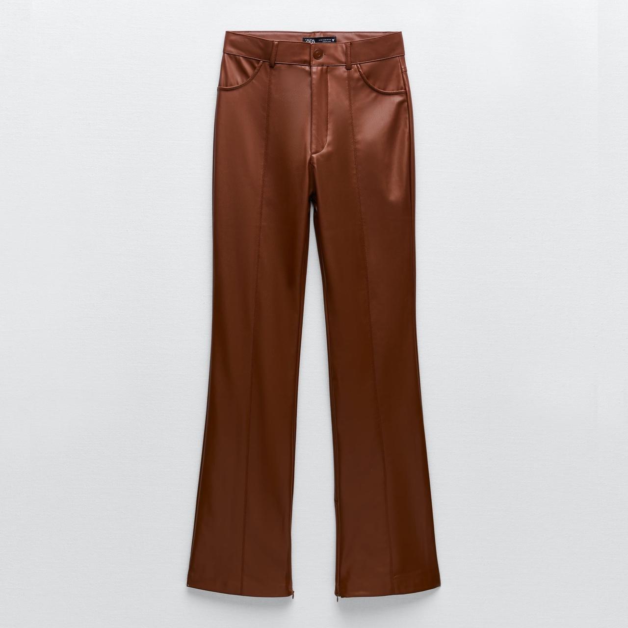 ZARA NWT FAUX LEATHER PANTS WITH SLIT - BROWN