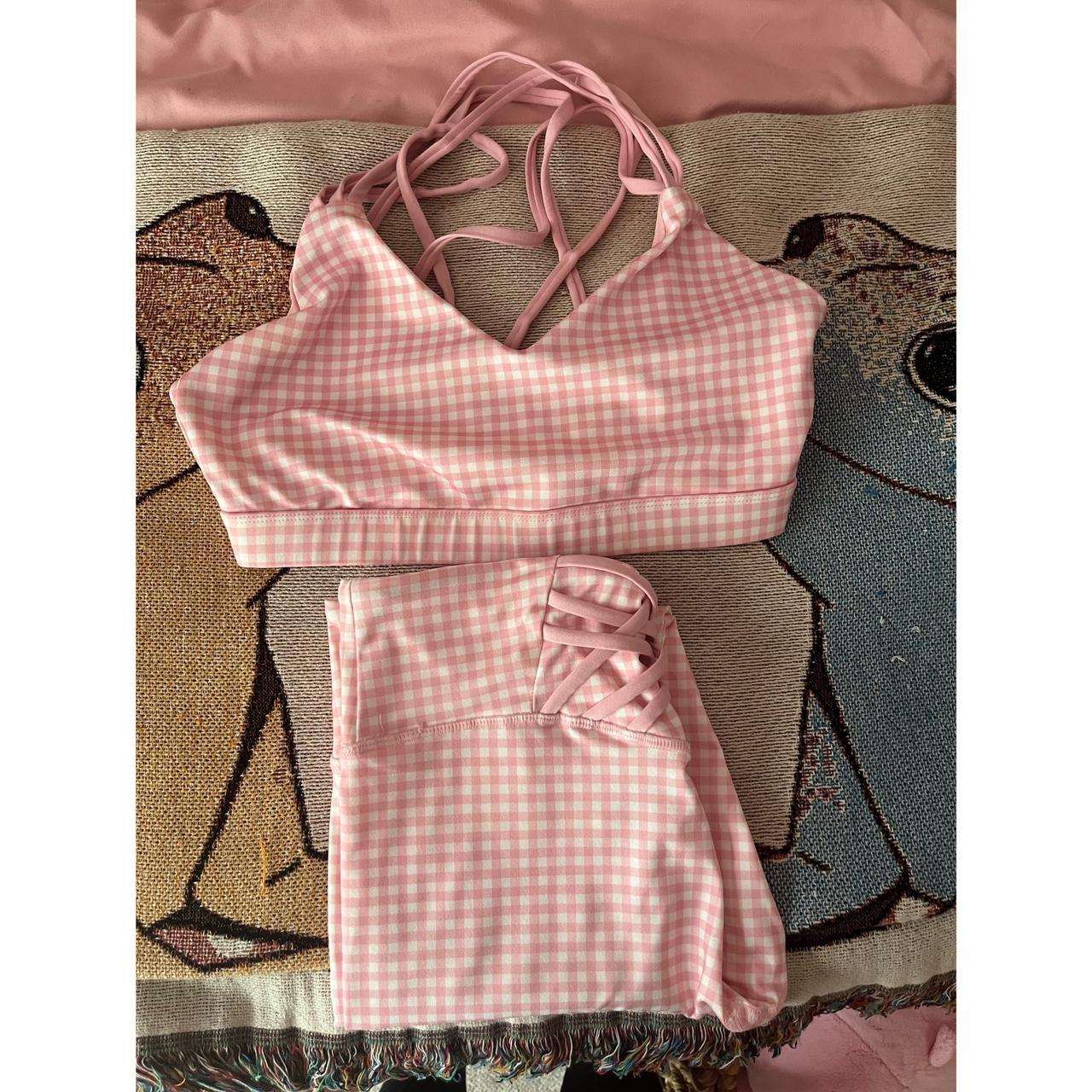 “LA + image” pink gingham workout set -size: small - Depop