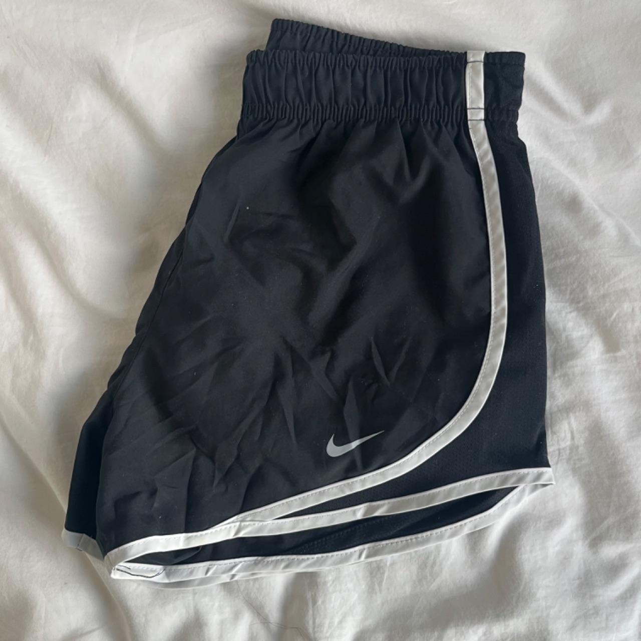 black nike dri fit shorts with white trim super. Depop