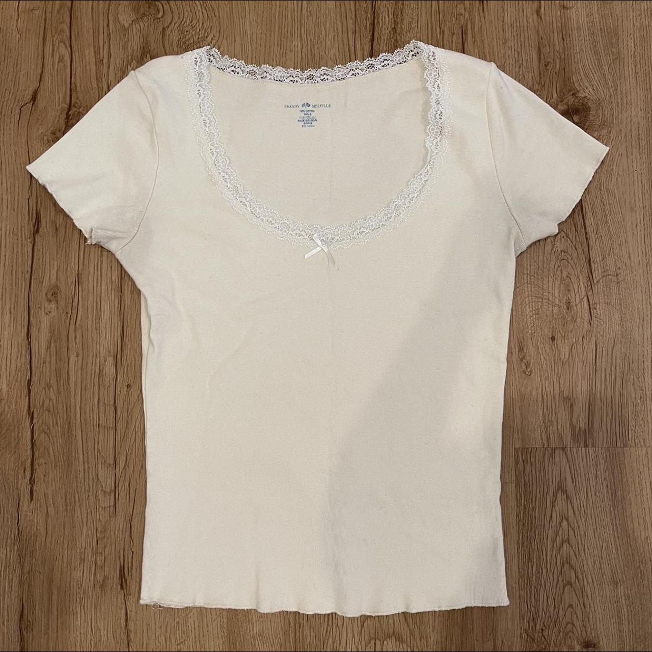 brandy melville mckenna cream eyelet bow top... - Depop