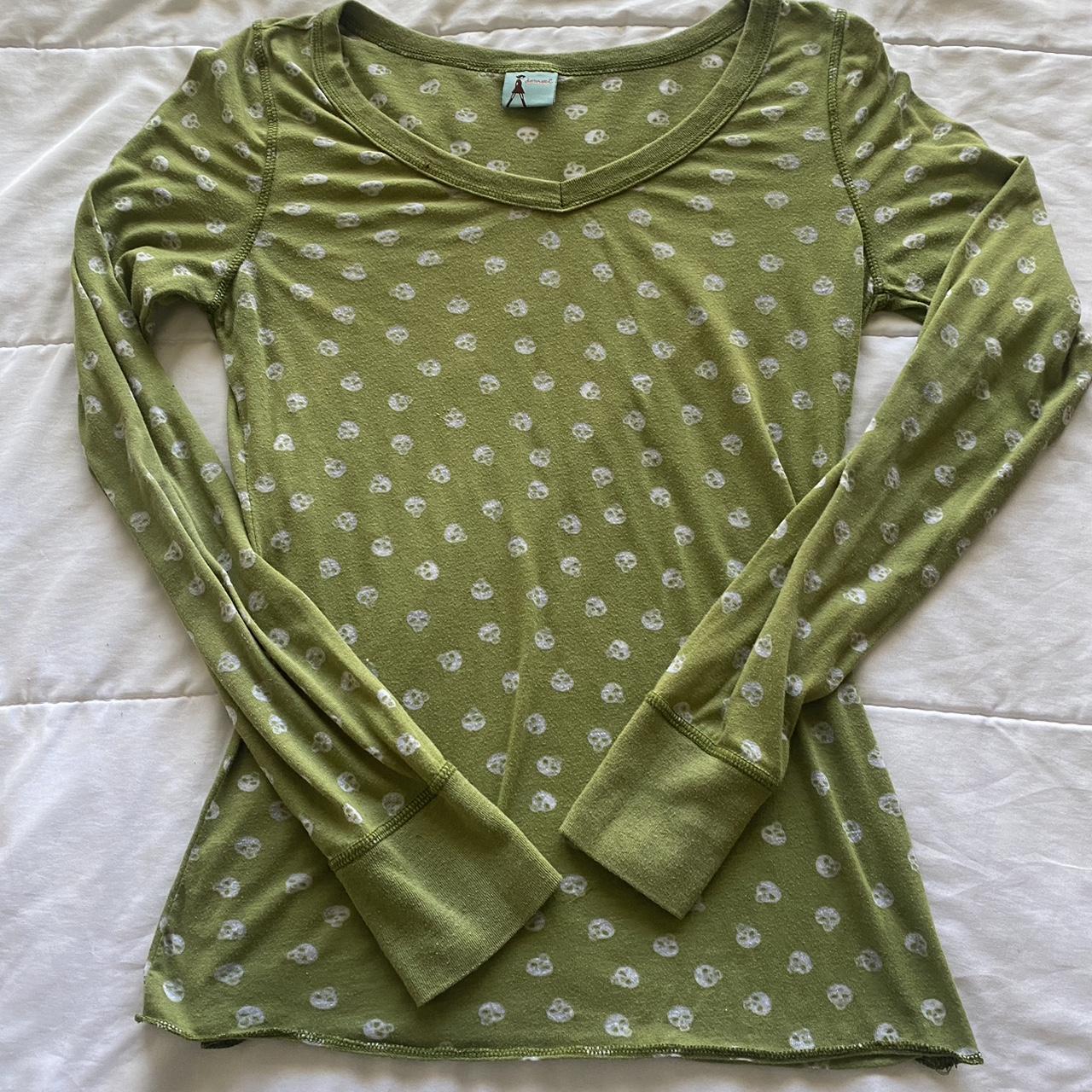 cutest vintage green v neck long-sleeve with... - Depop