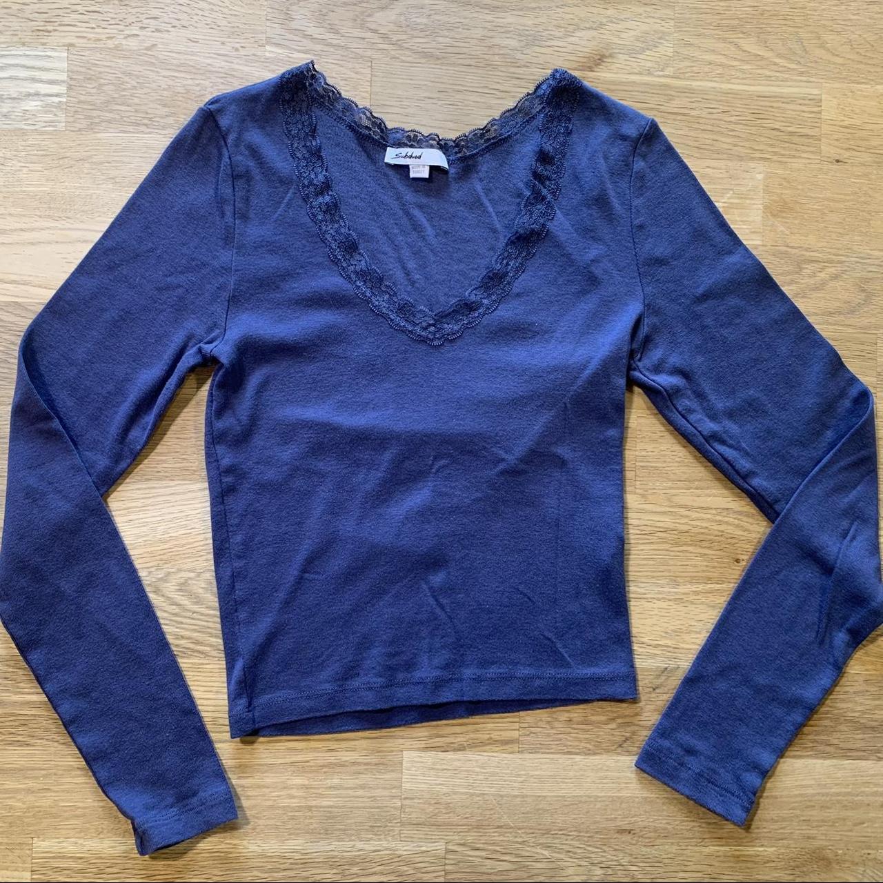 Subdued blue long sleeve lace top Blue gray Size S... - Depop