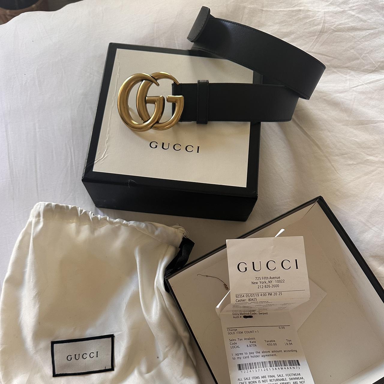 Black And Gold Gucci Belt In Box Gucci Black Leather Marmont Thin