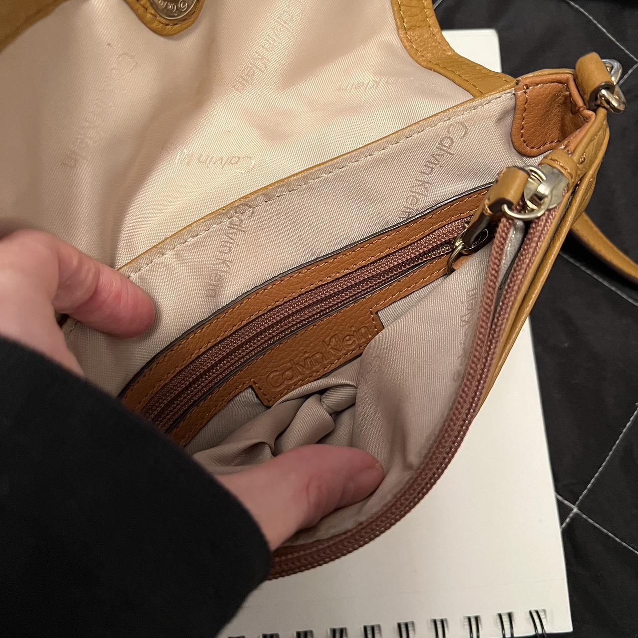 Brown and tan Calvin Klein shoulder bag. Gold - Depop