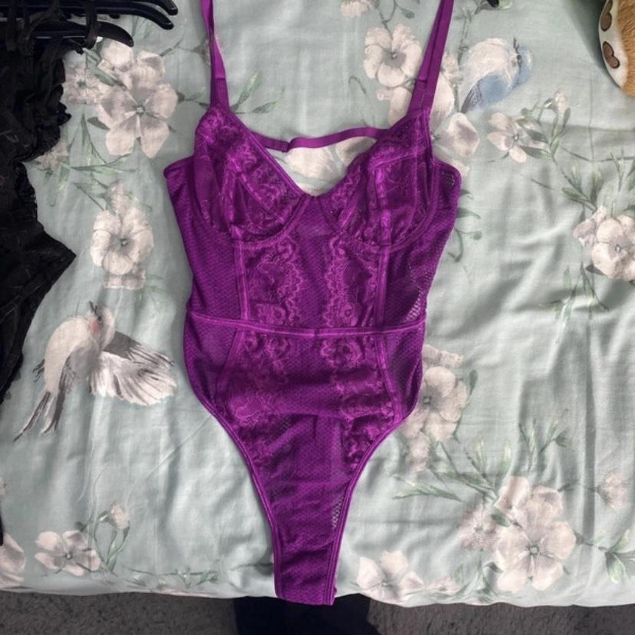 Prettylittlething purple lace bodysuit size 10... Depop