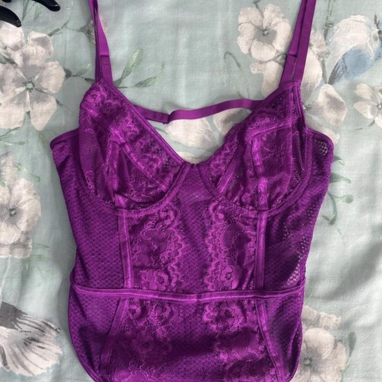 Prettylittlething purple lace bodysuit size 10... Depop