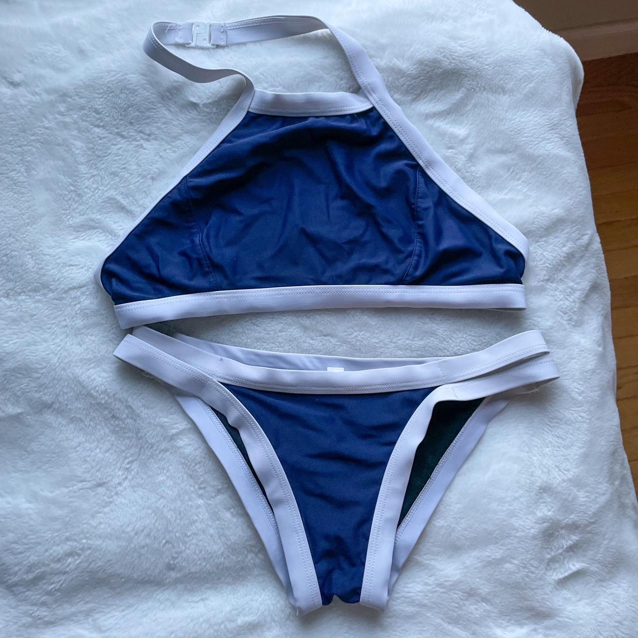 Women's Navy and White Bikinisandtankinisets Depop