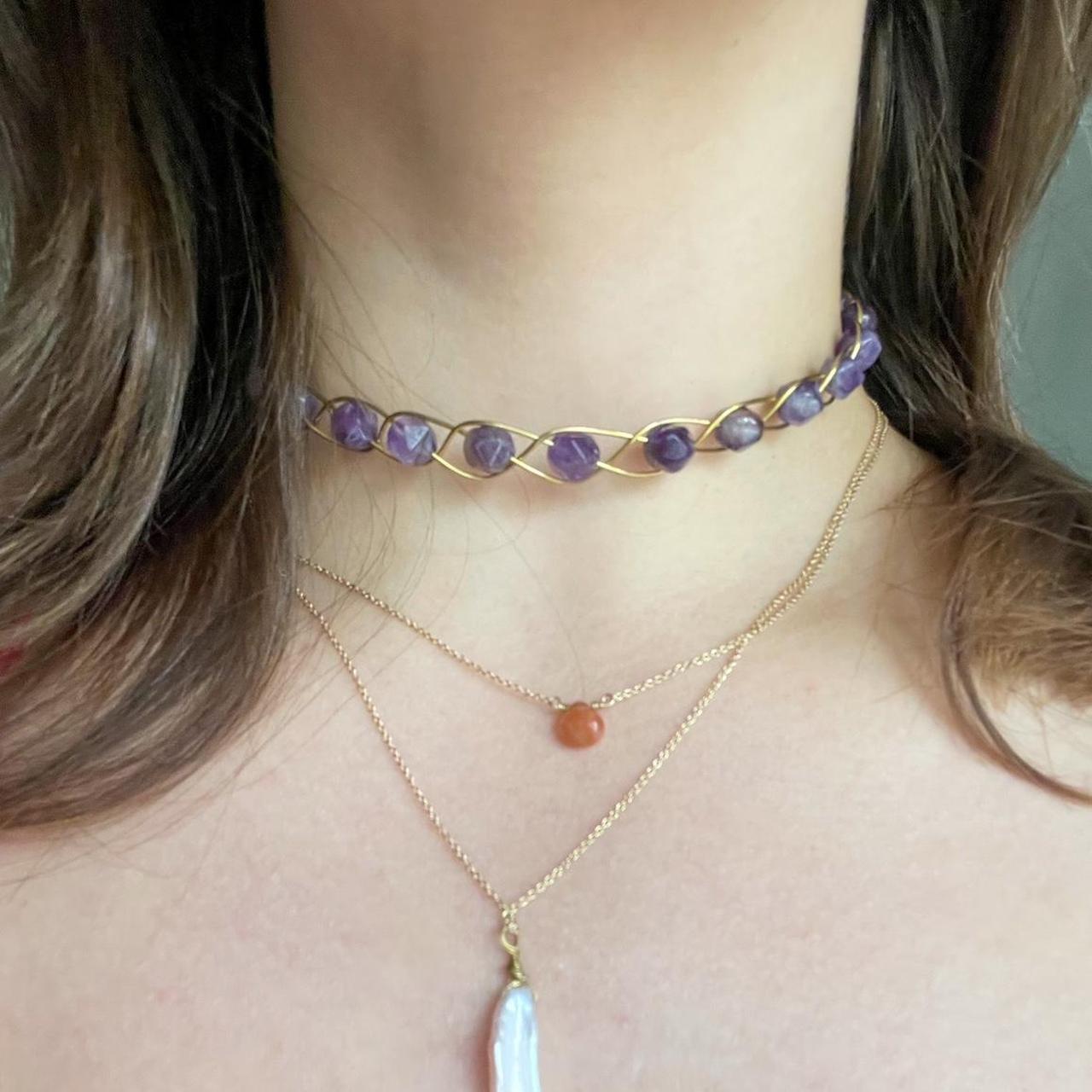 Dainty wire wrapped crystal choker necklace