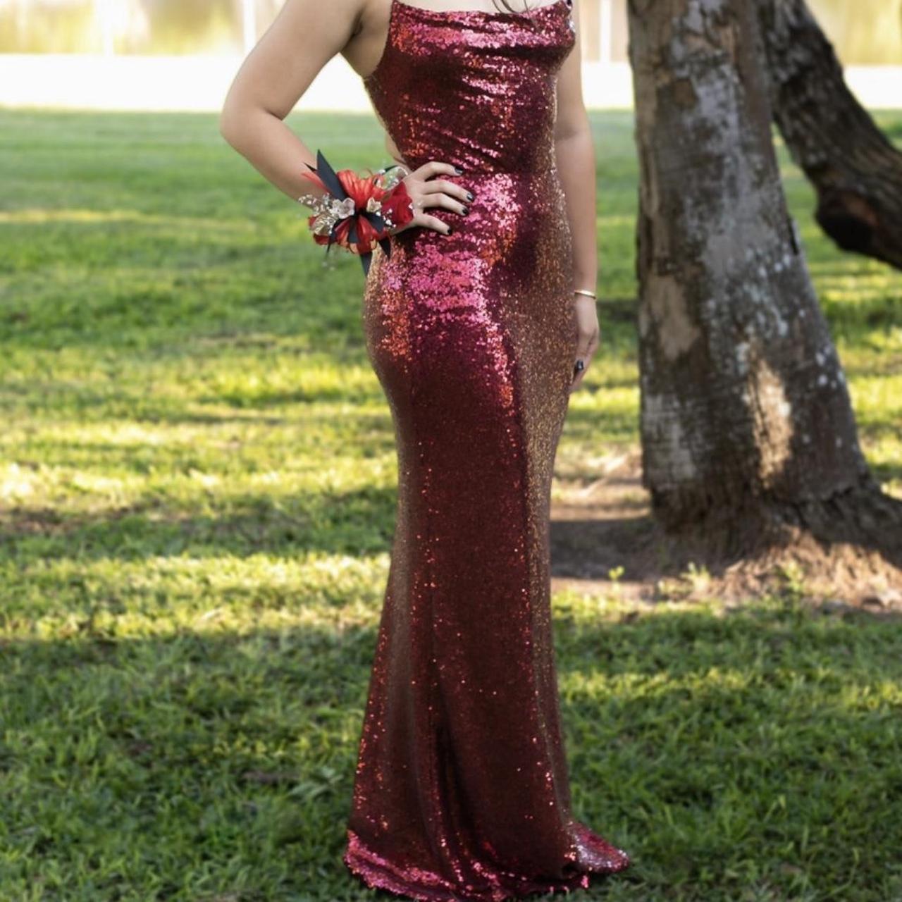 Dillards burgundy sales prom dress