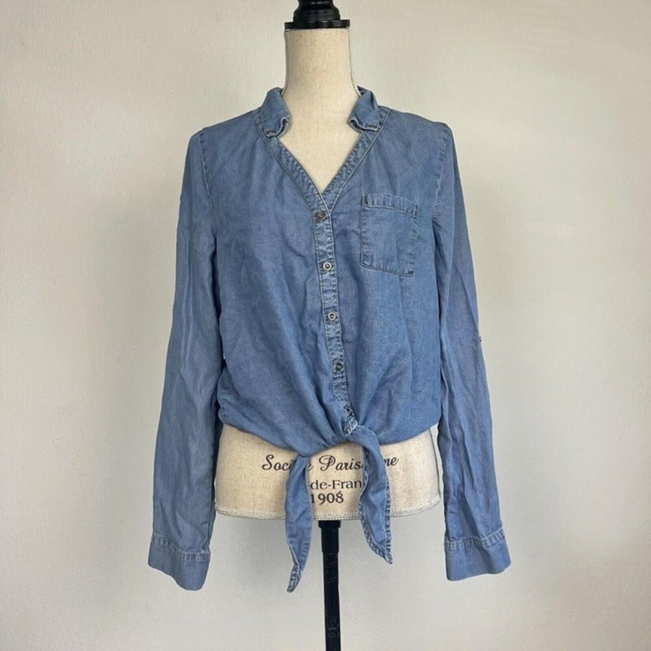 NWT Lucky Brand Short Sleeve Tie Front Button Down Denim Shirt S,M,L,XL |  eBay