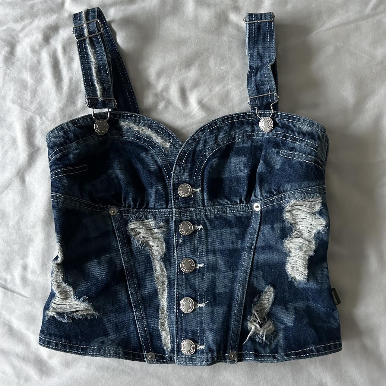 Heaven by Marc Jacobs denim corset top. Silver | Depop