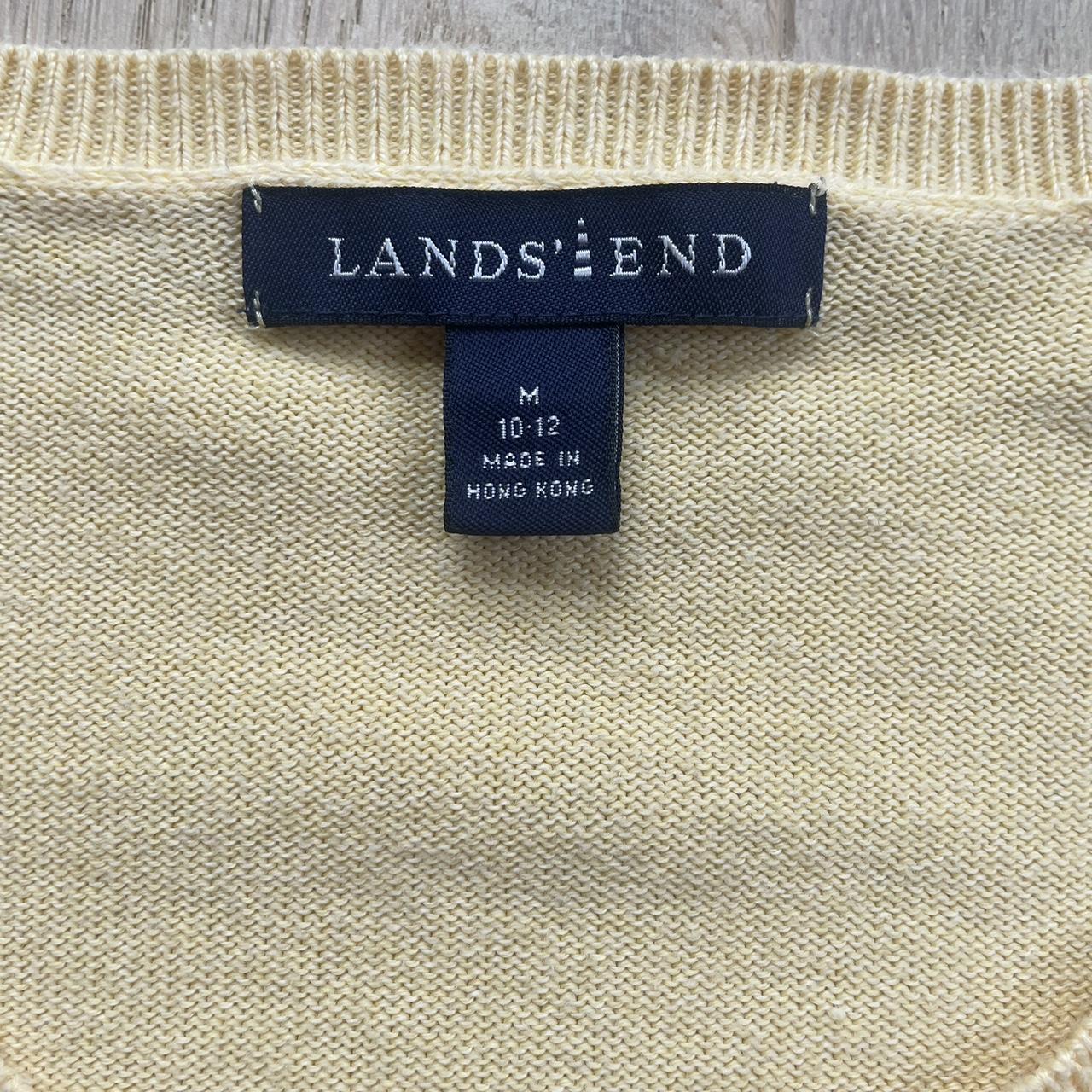 Lands' End Women's Yellow and Cream Cardigan Depop