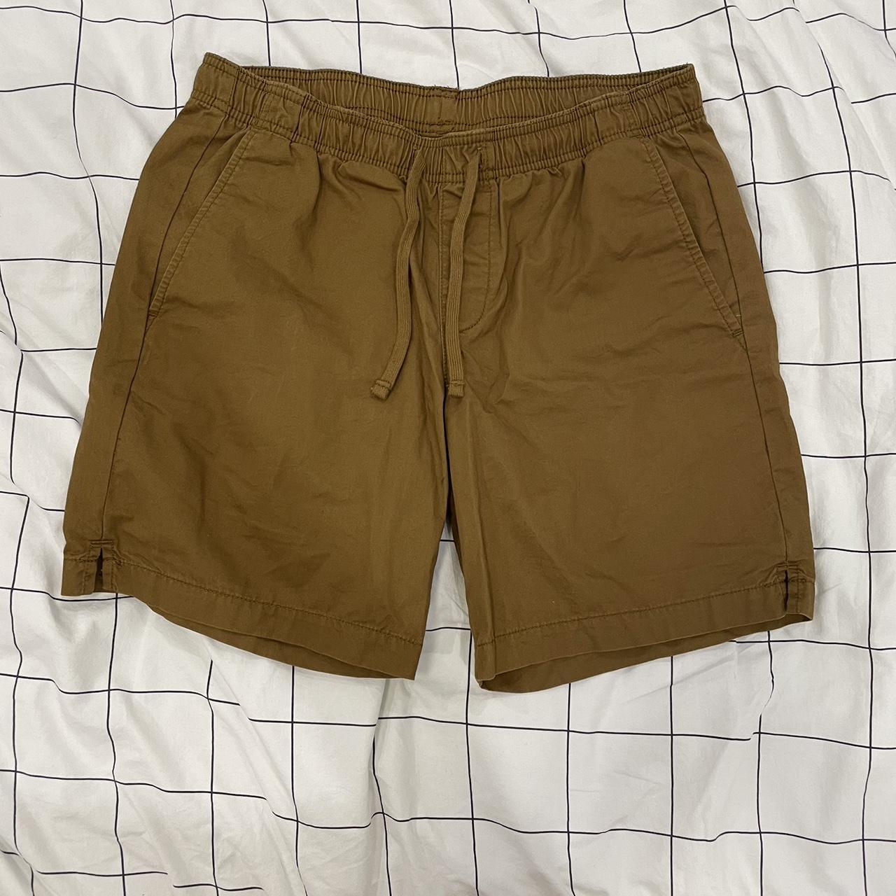 Men’s dark khaki colored elastic waistband shorts... Depop