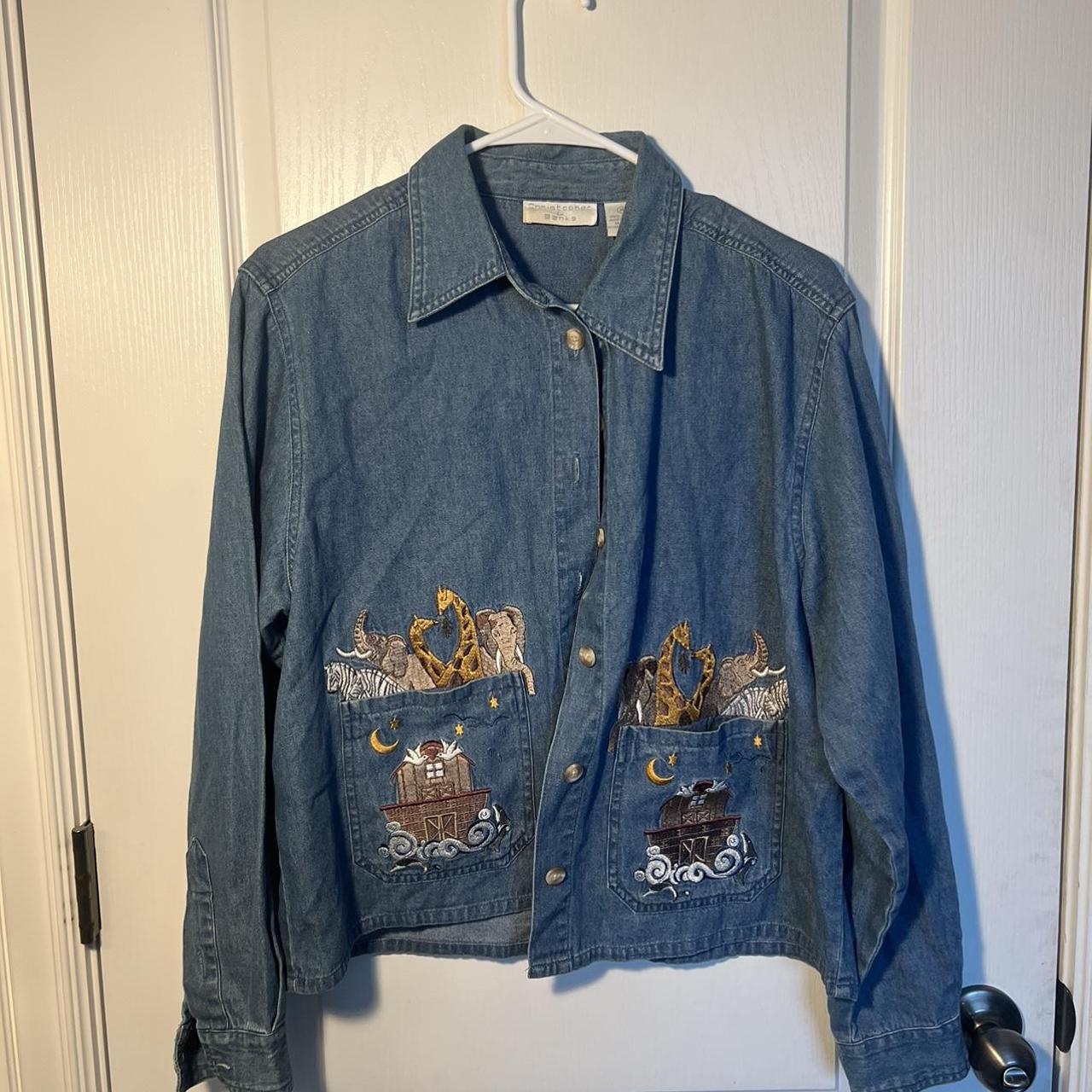 Christopher Banks Button Down Embroidered Blue Jean... - Depop