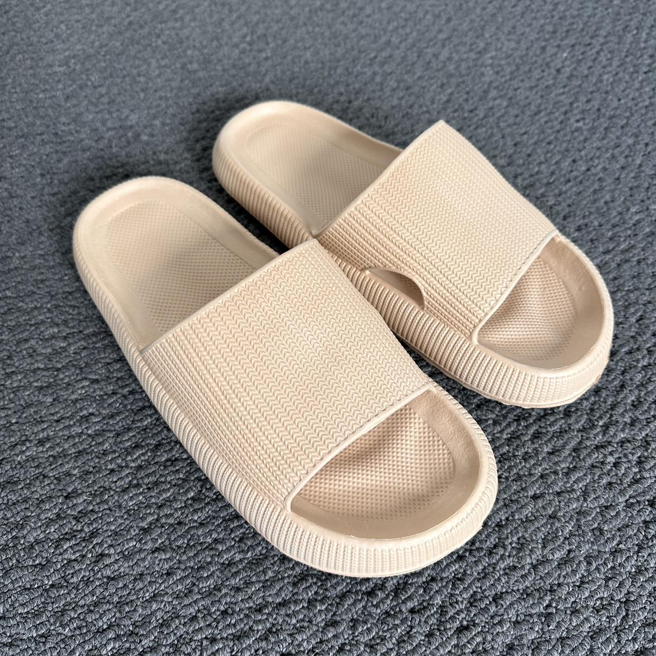 Women's Cream and Tan Slides Depop