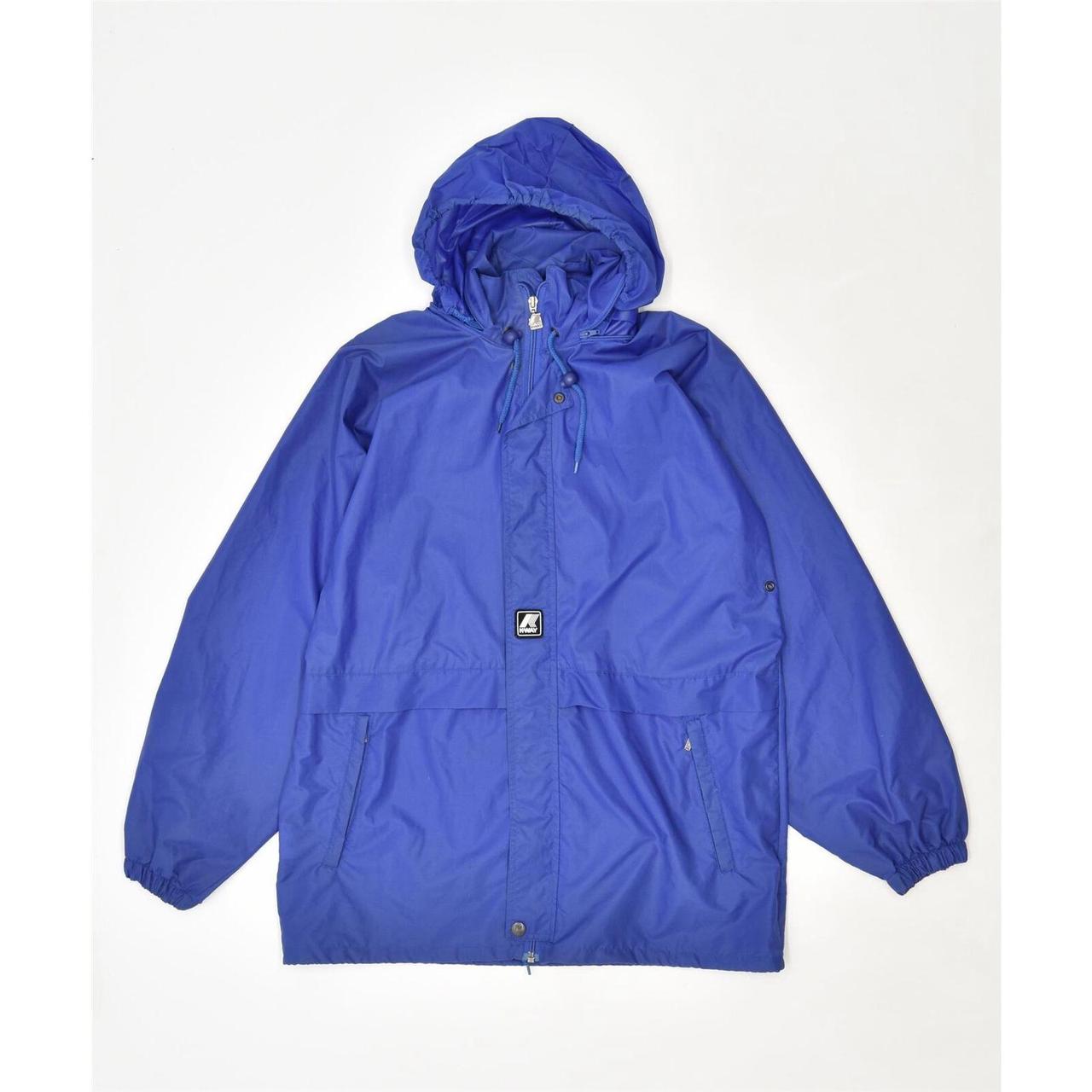 K-WAY Mens Hooded Rain Jacket UK 38 Medium Blue... - Depop