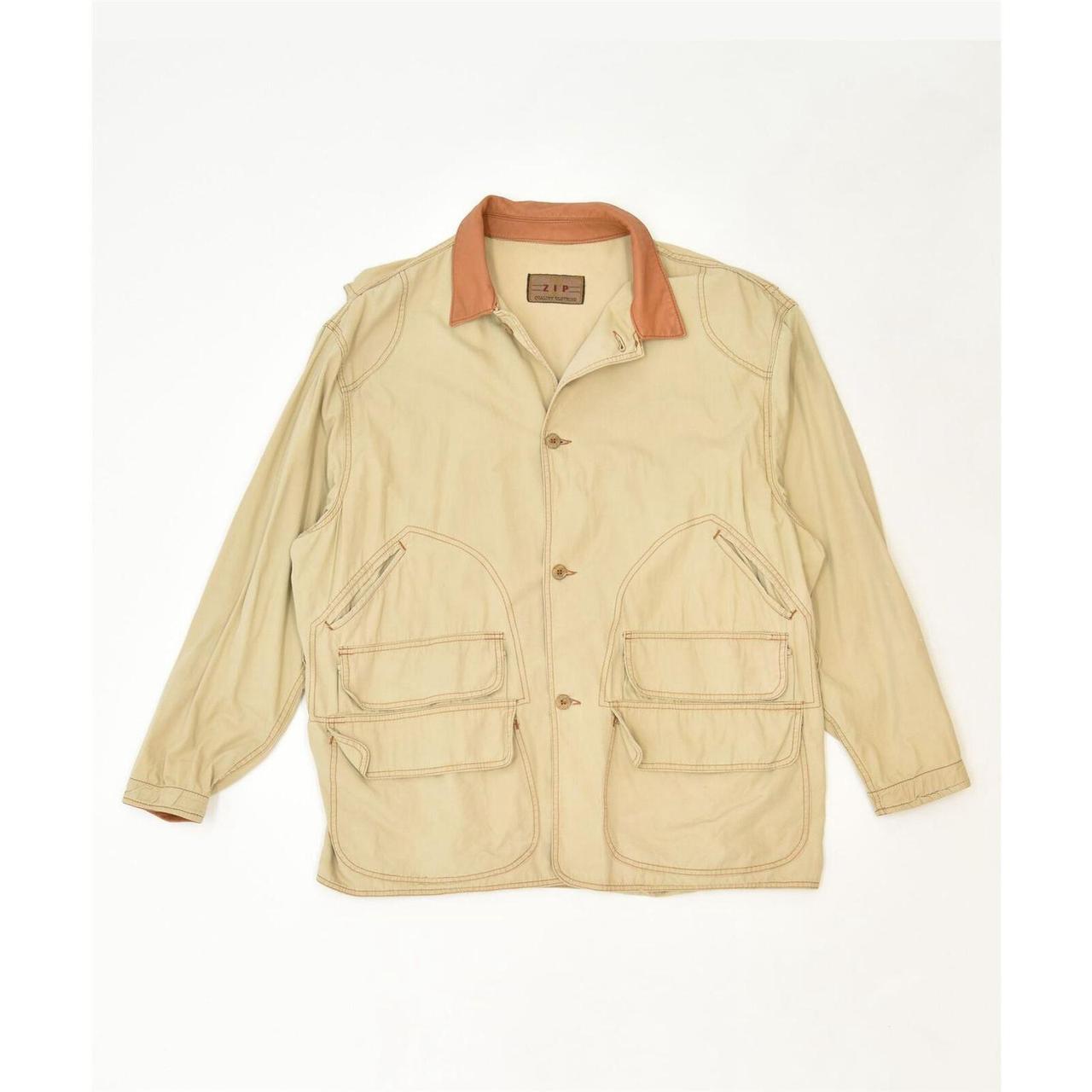 ZIP Mens Utility Jacket UK 40 Large Beige Cotton... Depop