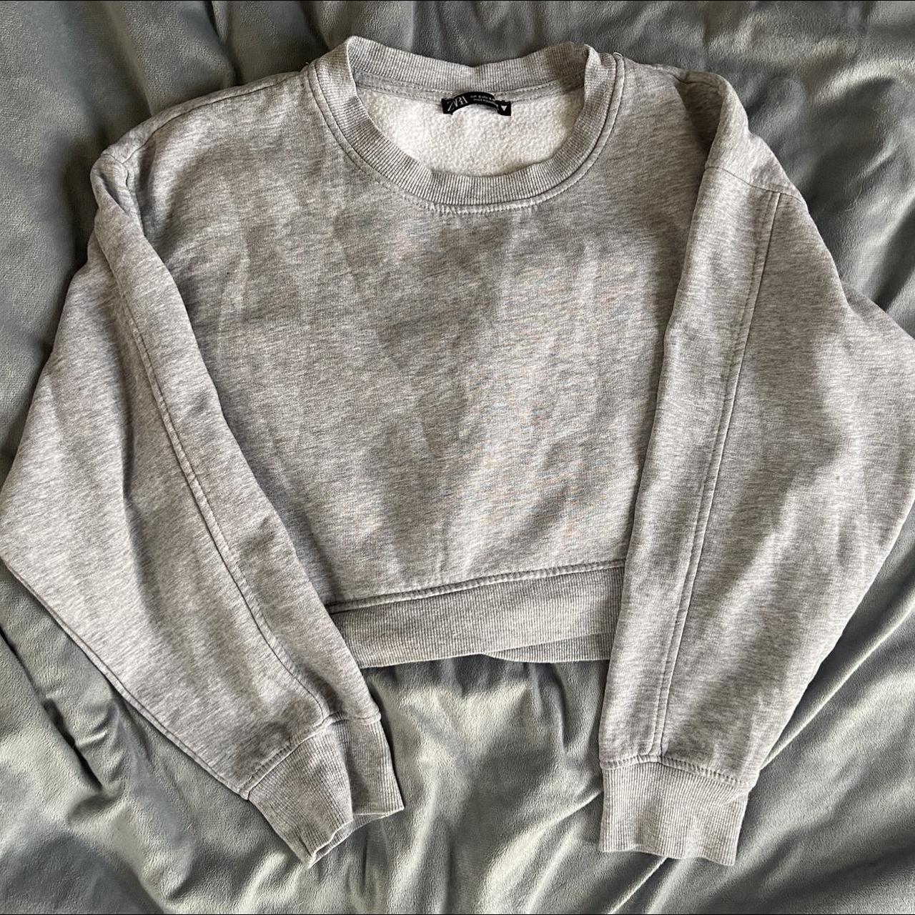 Grey cropped Zara crew neck jumper Really soft... - Depop