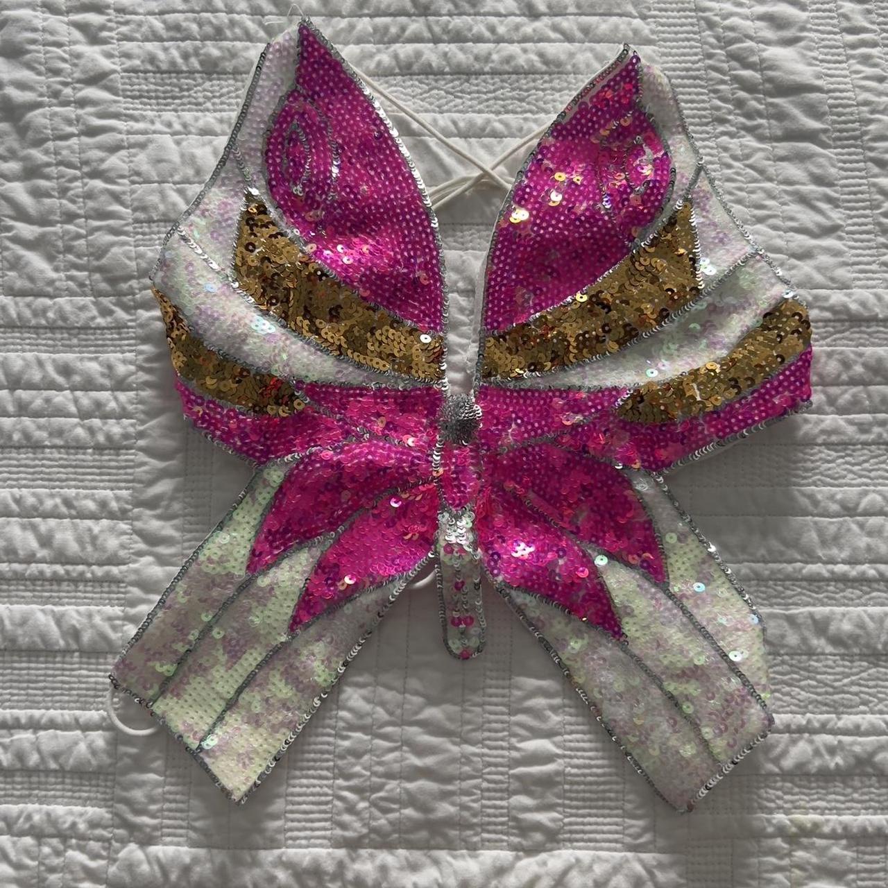 pink butterfly sequin top - from Amazon, only worn... - Depop