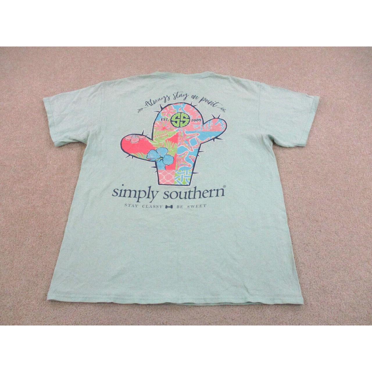 Simply Southern Shirt Womens Small Green Pink Go Preppy Long