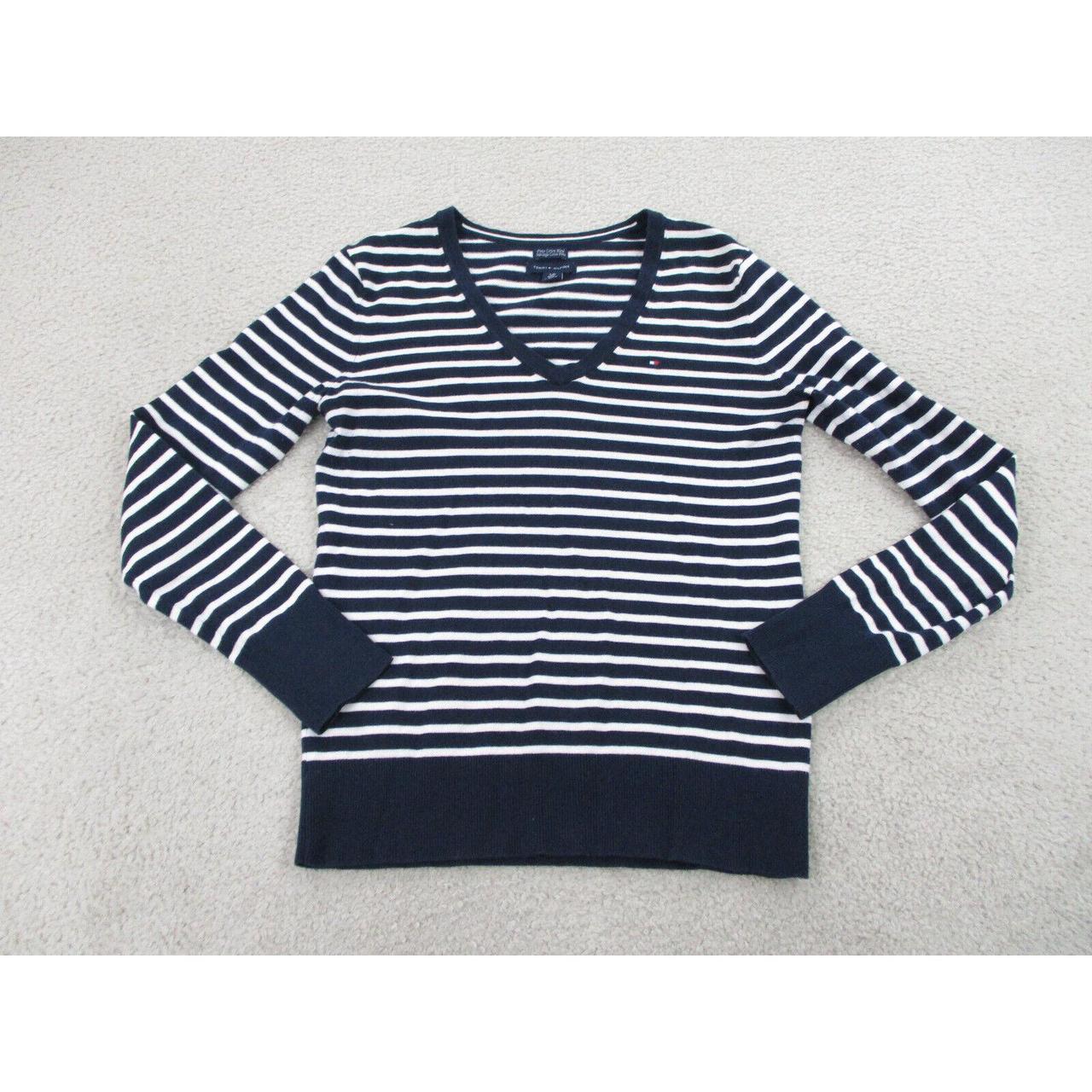 Tommy Hilfiger Sweater Womens Small Blue White Flag... - Depop