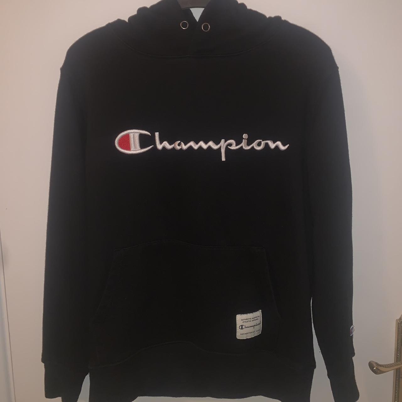 Champion black hoodie Barely worn perfect condition... - Depop