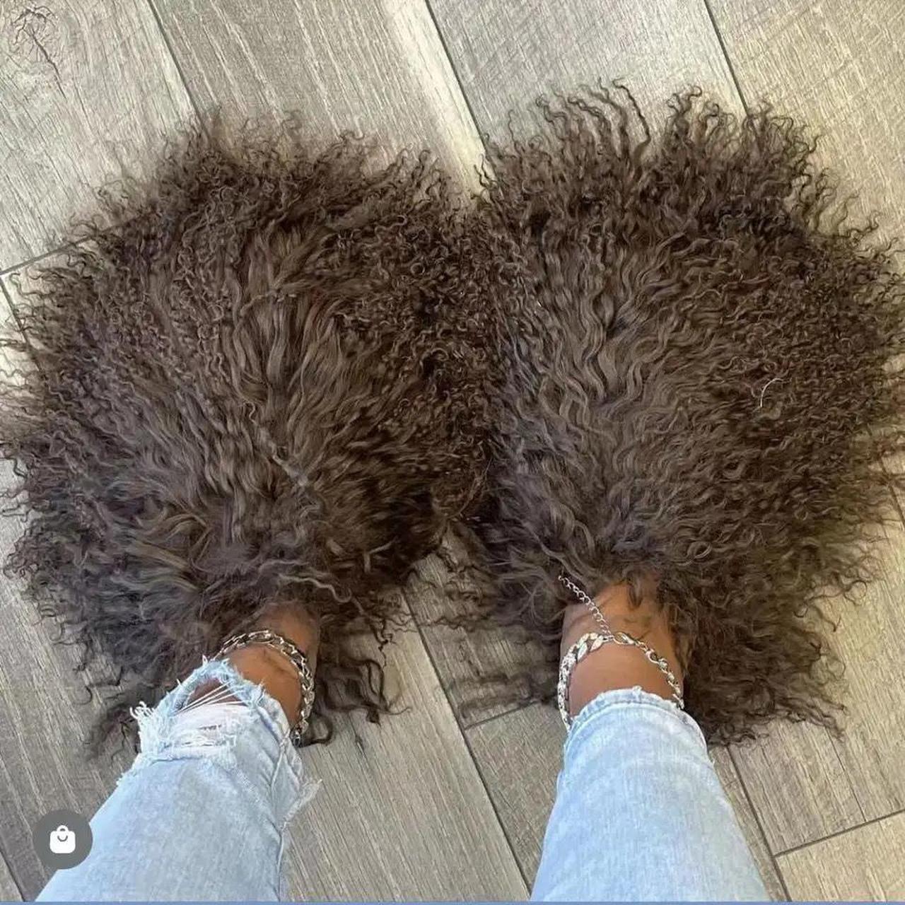 Mongolian Fur Slides/Slippers Closed Toe, cotton... - Depop