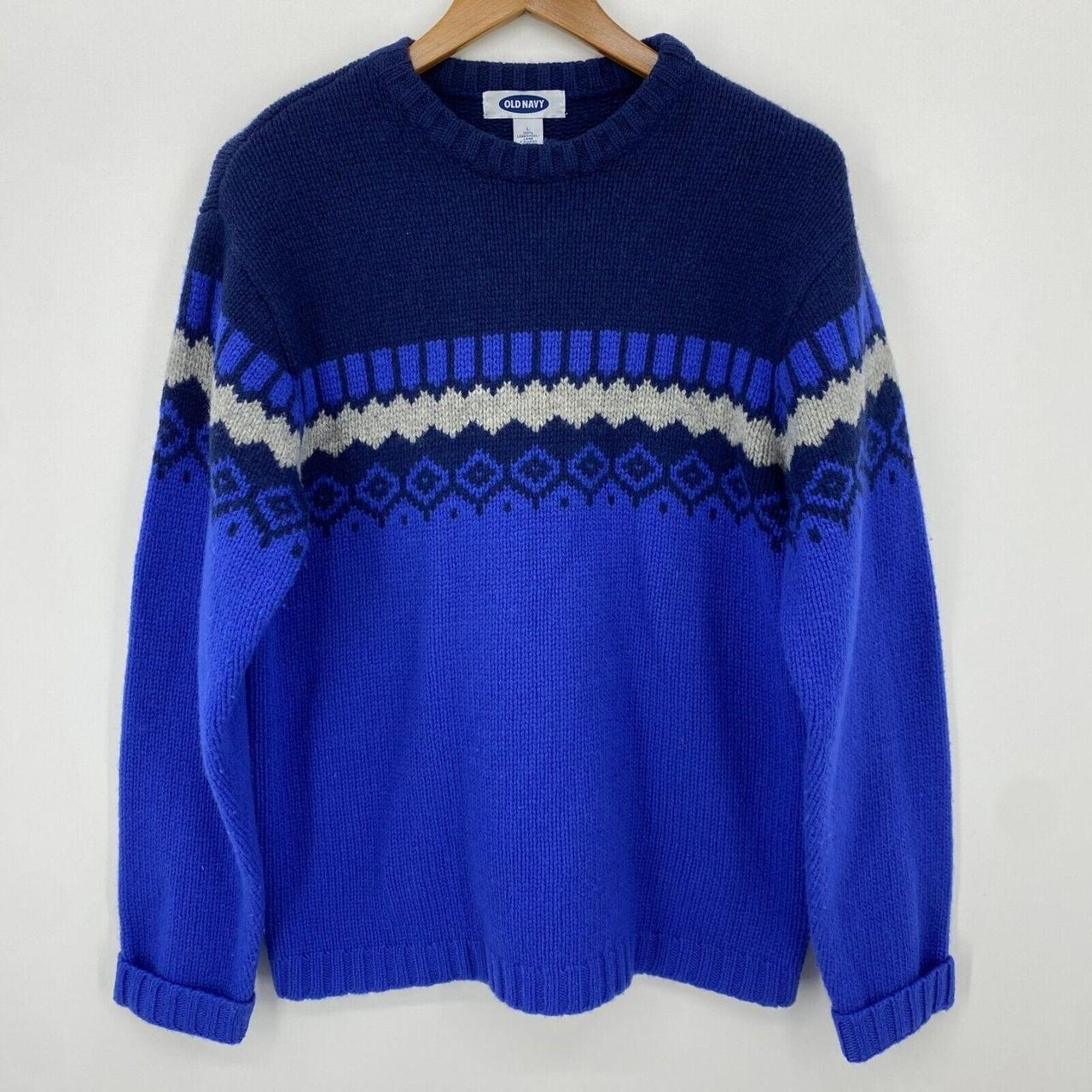 Old Navy Sweater Men's L Blue 100% Lambswool Knit... - Depop