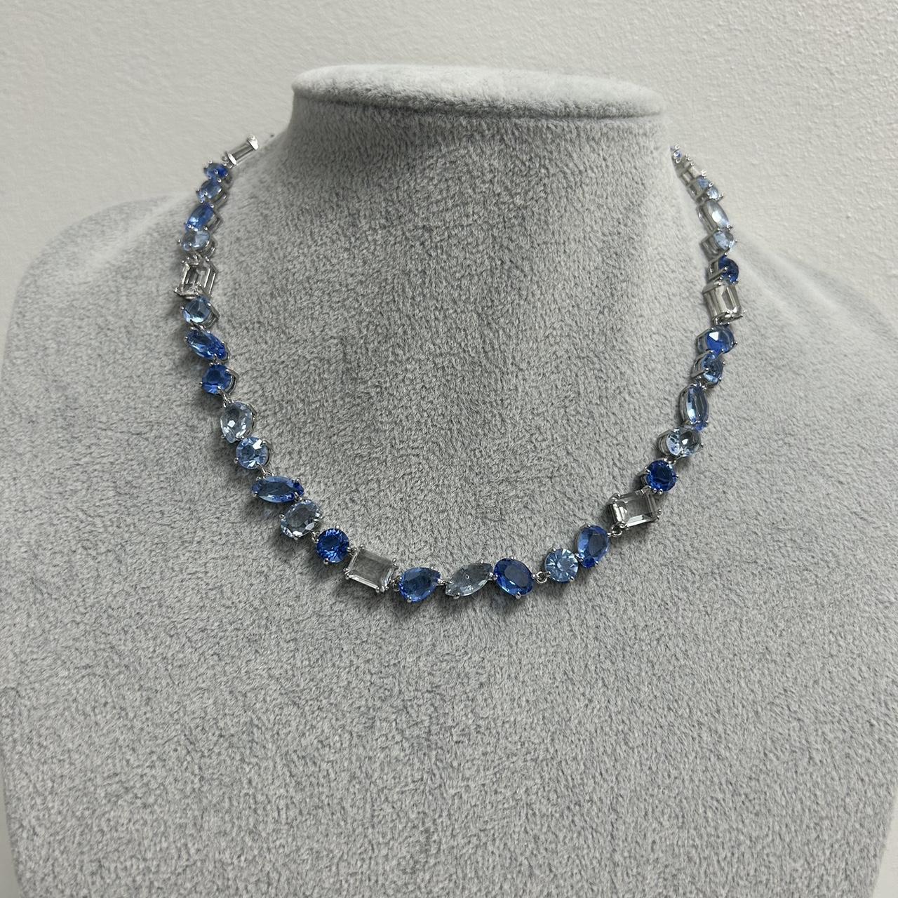 Swarovski Gema Necklace: Mixed cuts, Blue, Rhodium | Depop