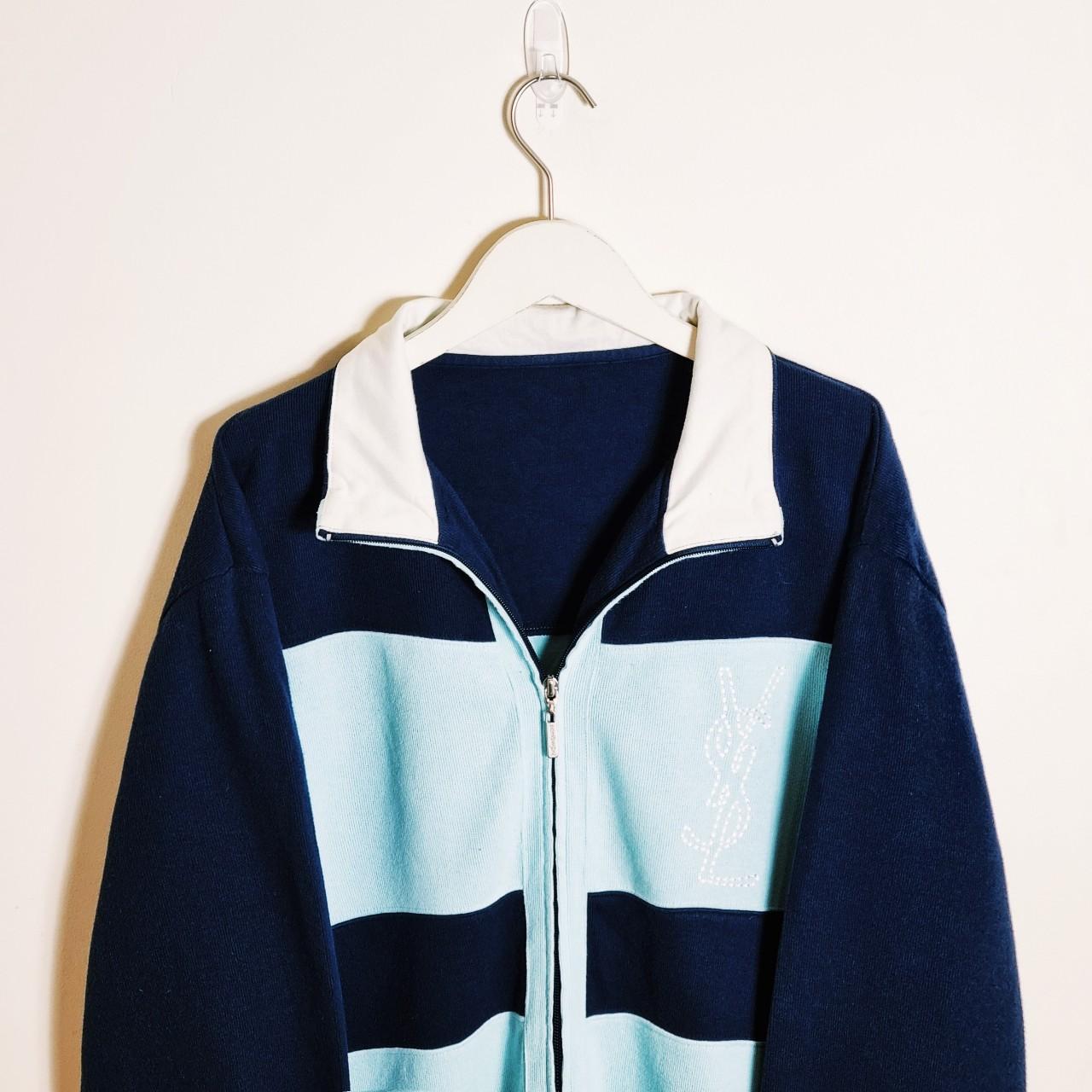 vintage navy and light blue stripe block zip up