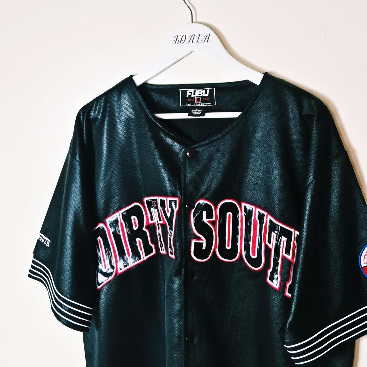 FUBU DIRTY SOUTH フーディ 05 ブラック. vintage y2k DIRTY SOUTH red Fubu jersey. FUBU 05 | Depop
