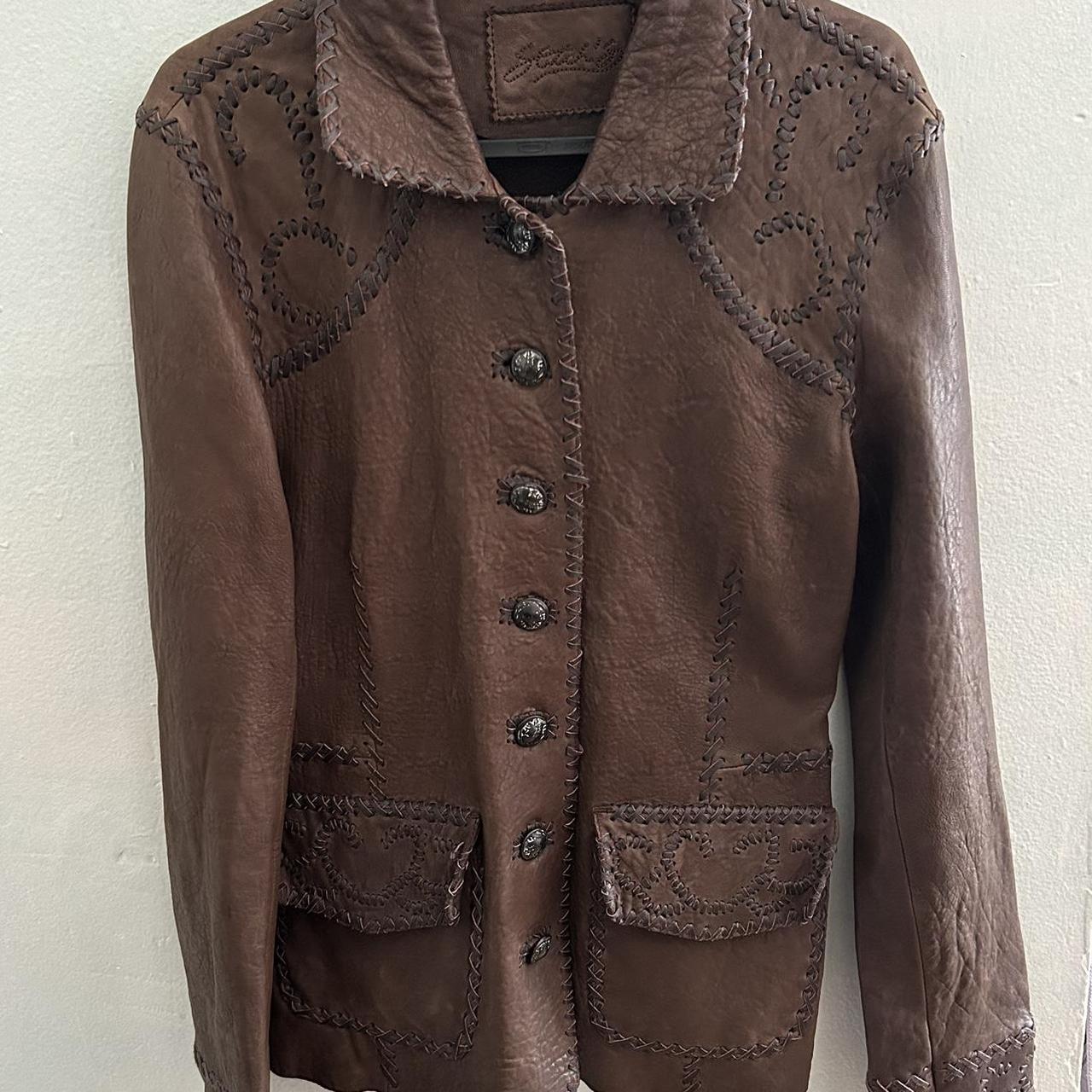 brown leather jacket #leather #90s #biker - Depop