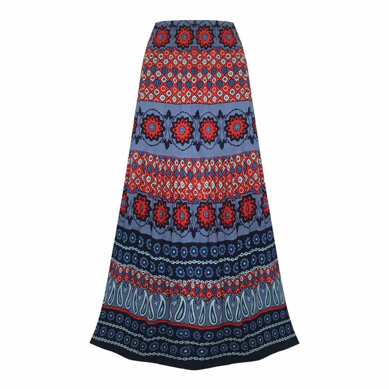 vintage y2k bohemian blue & red floral maxi skirt 💙... - Depop