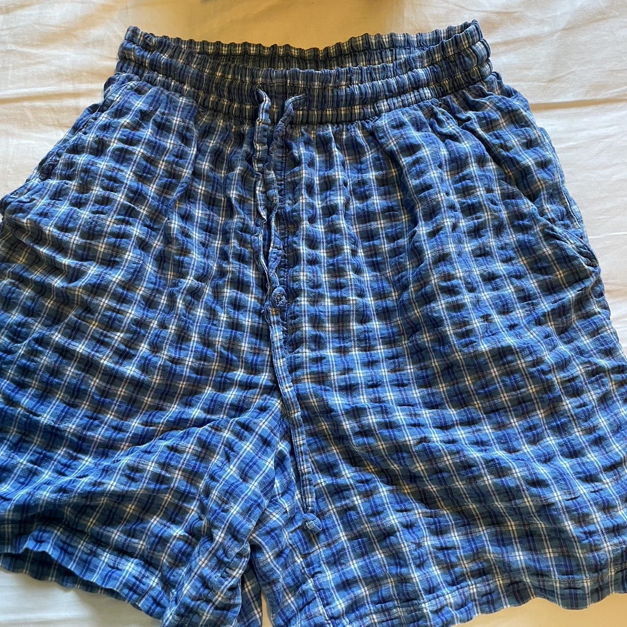 Blue checkered baggy shorts - Depop