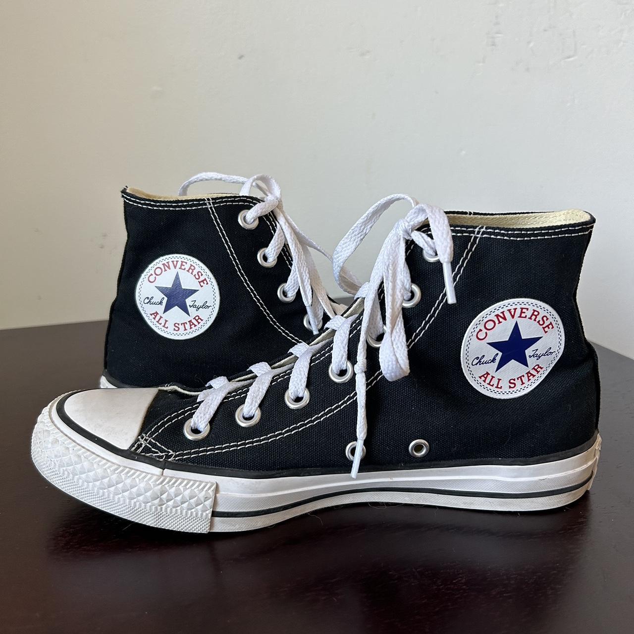 Black White High Top Converse Chuck Taylors Tag. Depop