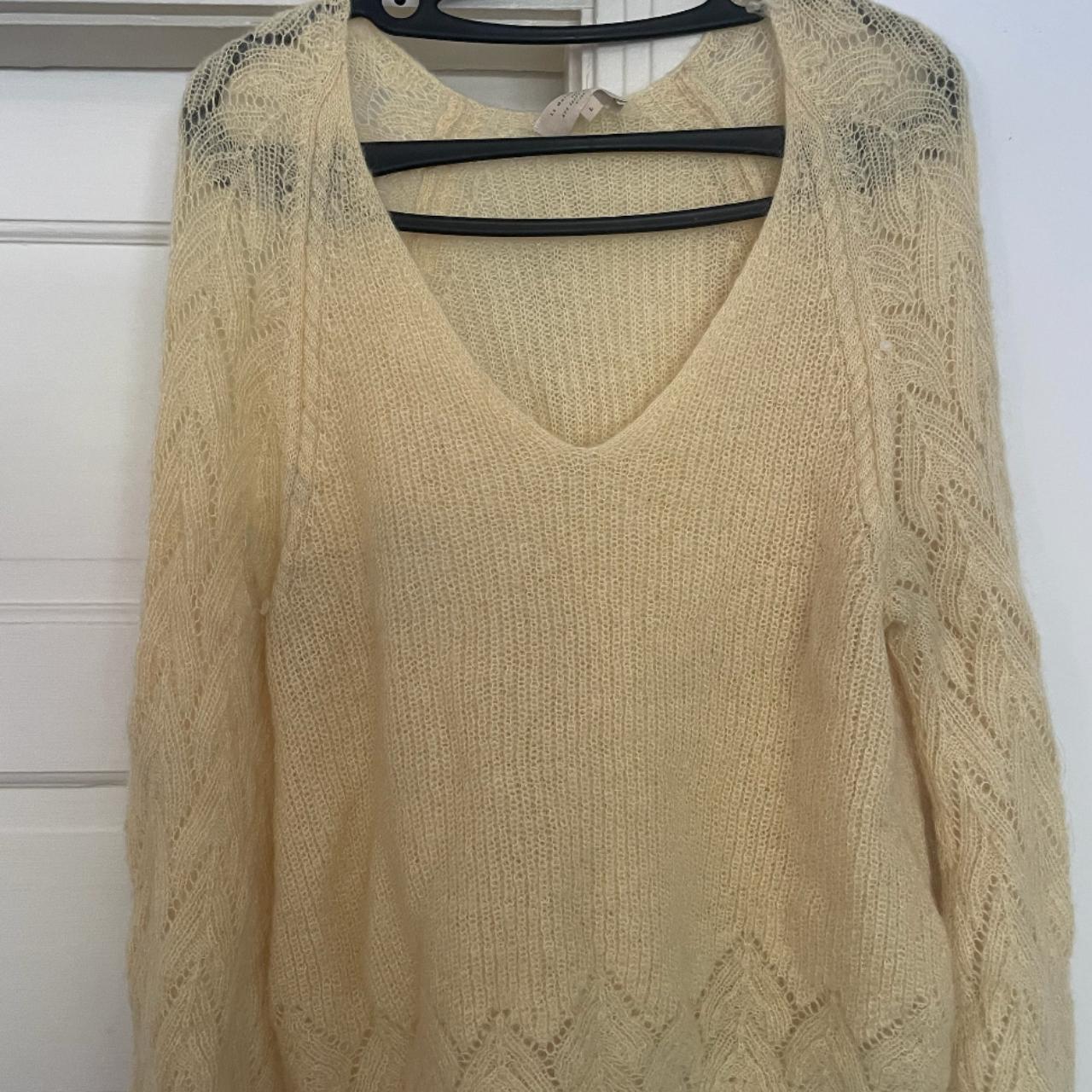 Sézane Women's Tan and Cream Jumper | Depop