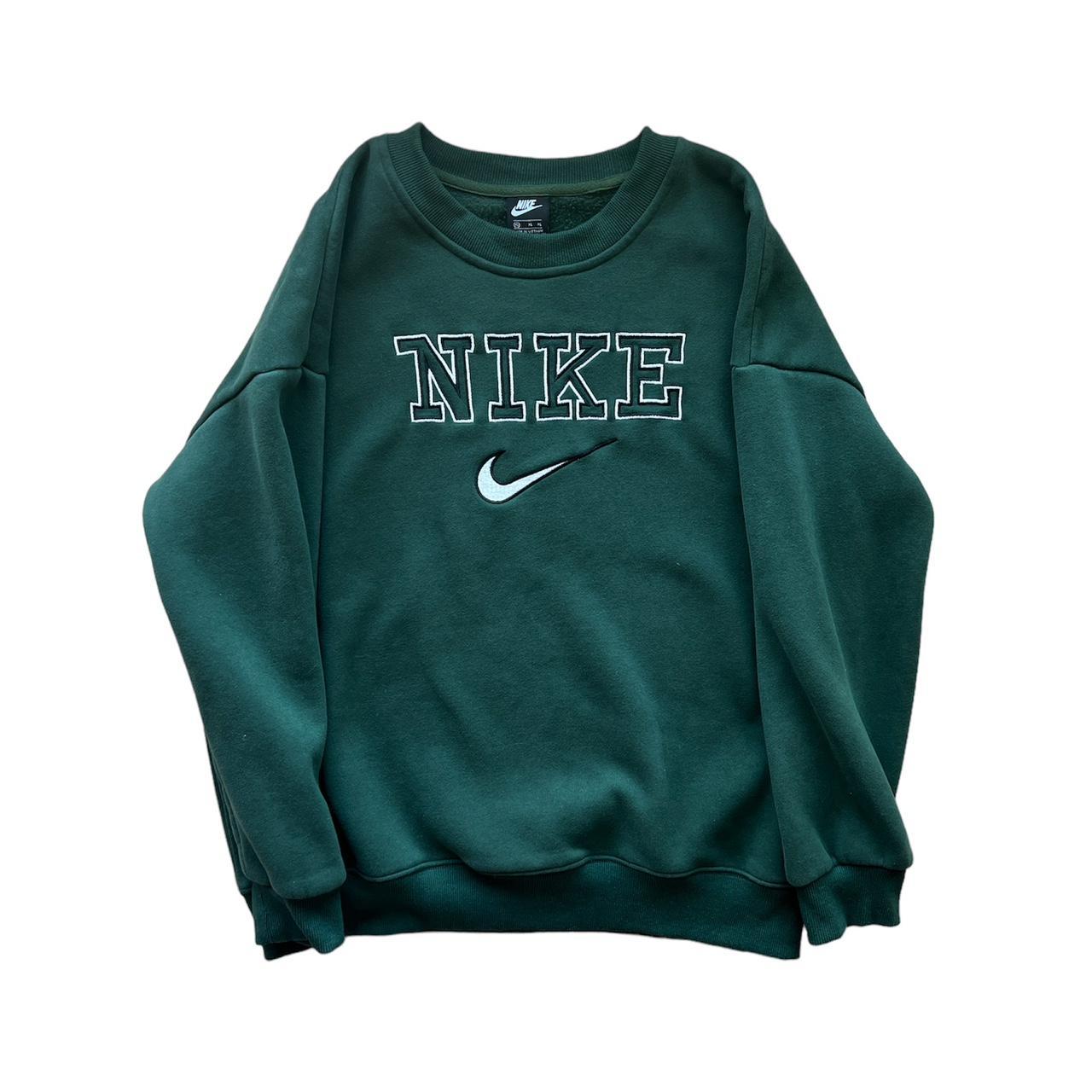 large green nike embroidered crewneck!! tag says XL,... - Depop