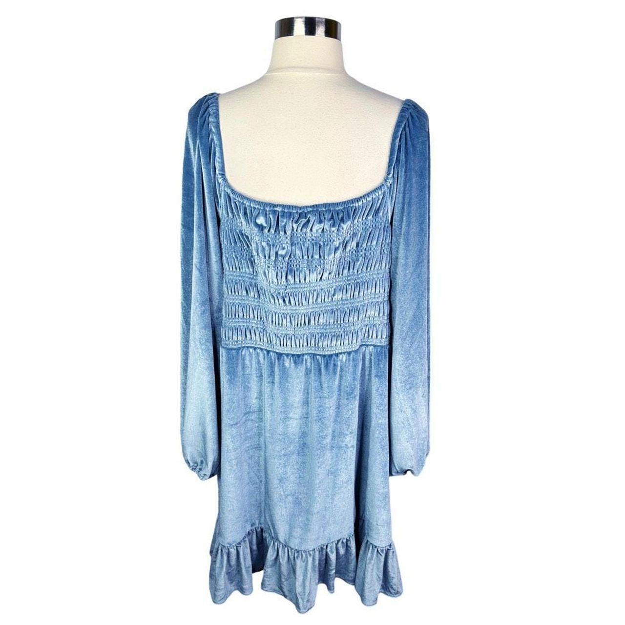 LC Lauren Conrad Velvet Rendez Blue Smocked Mini... - Depop