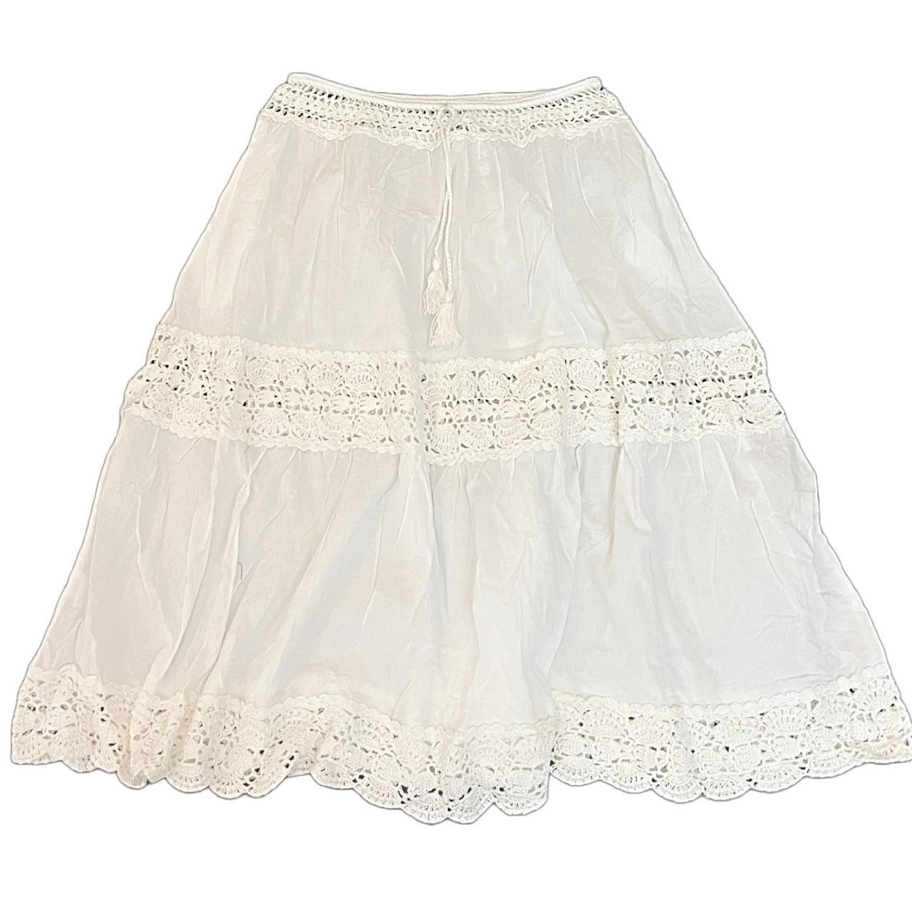 vintage y2k cottagecore white tiered midi skirt with... - Depop