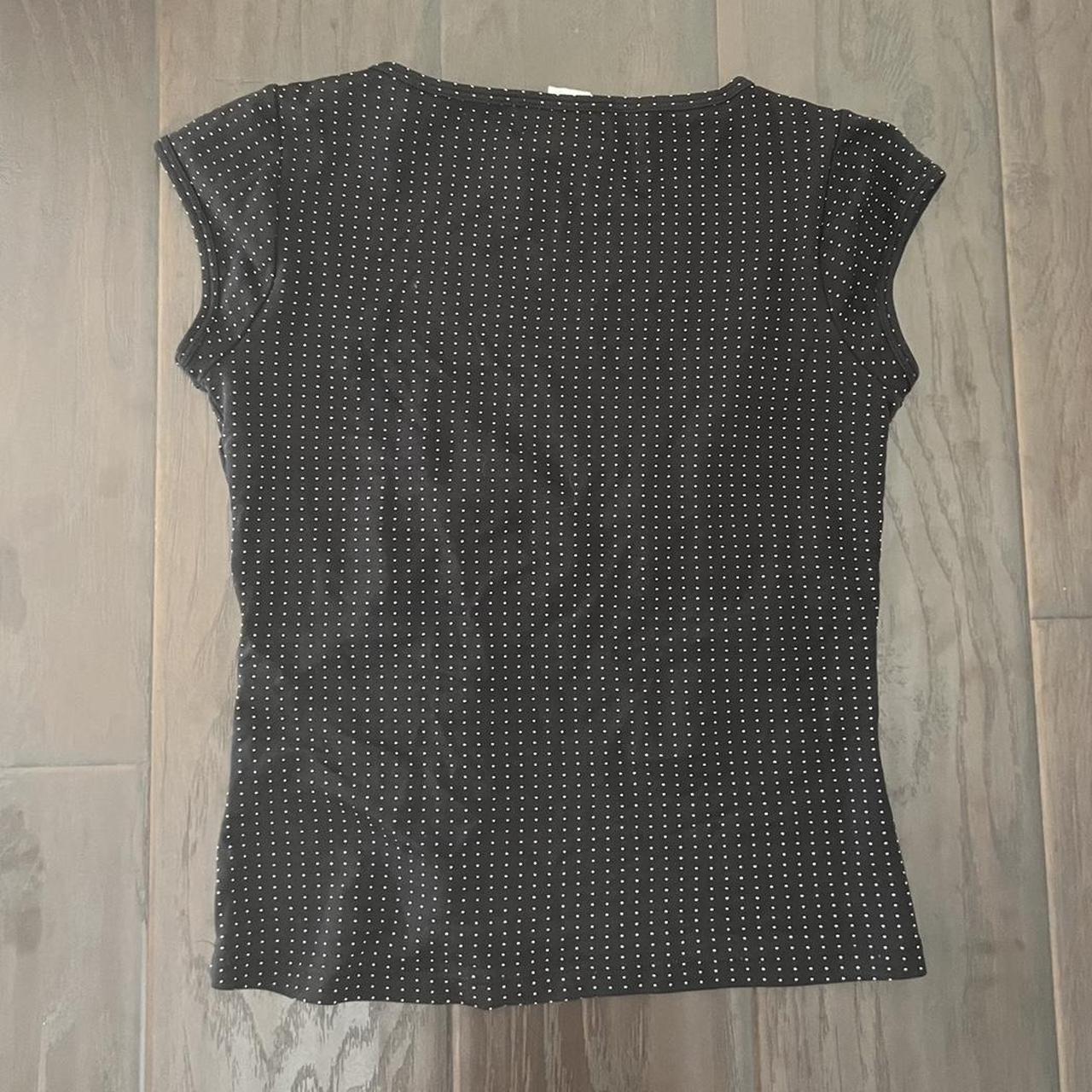 vintage y2k black polka dot surplice short sleeve... - Depop