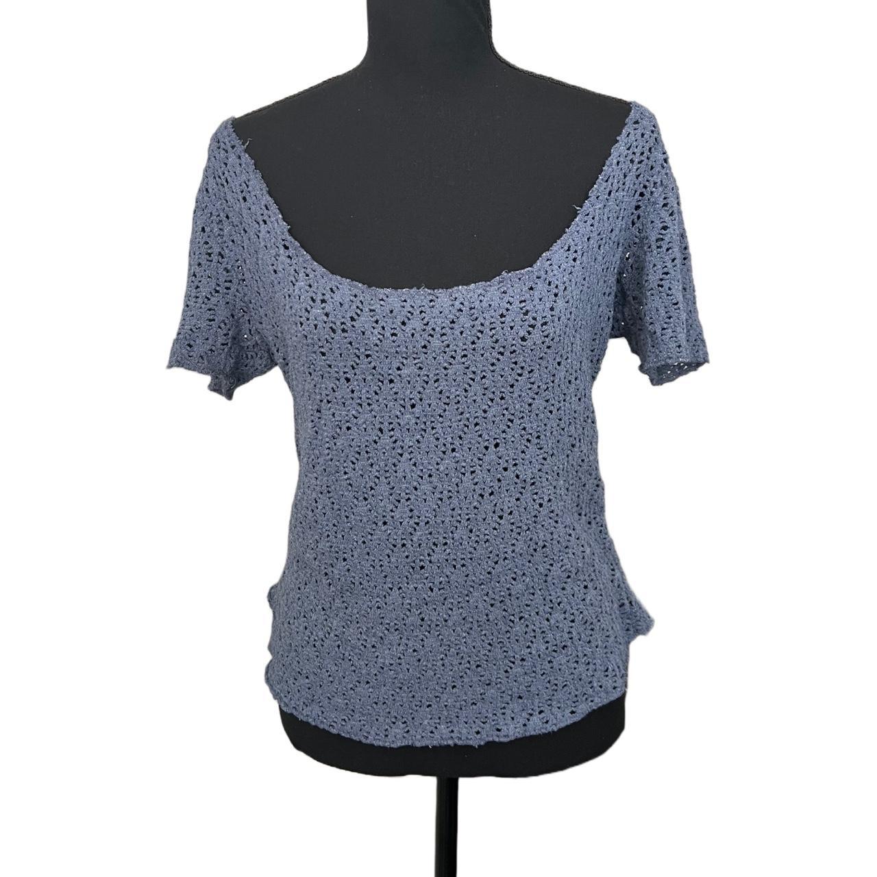 vintage 90s off the shoulder blue crochet knit Depop