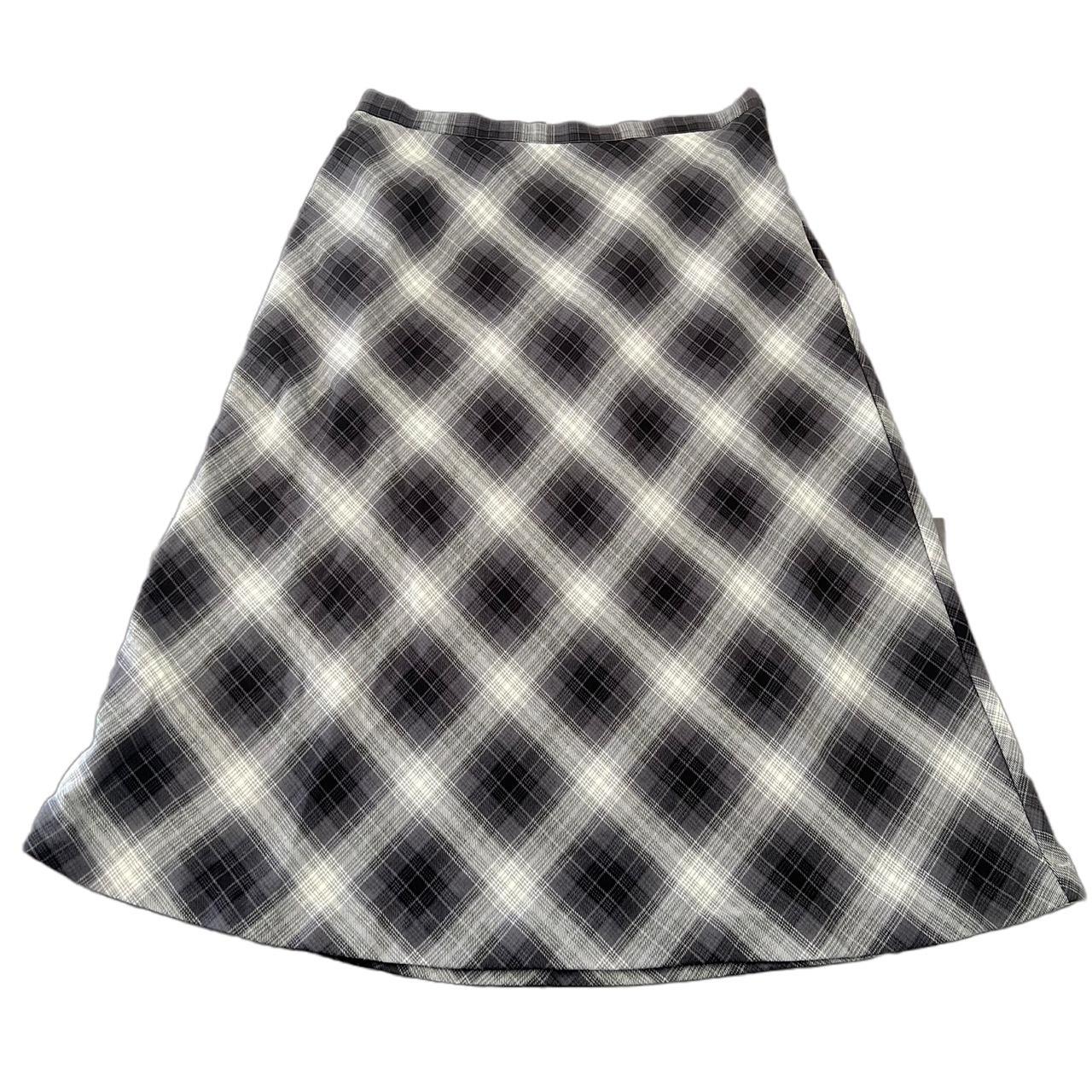 vintage 90s y2k black and white plaid midi skirt Depop