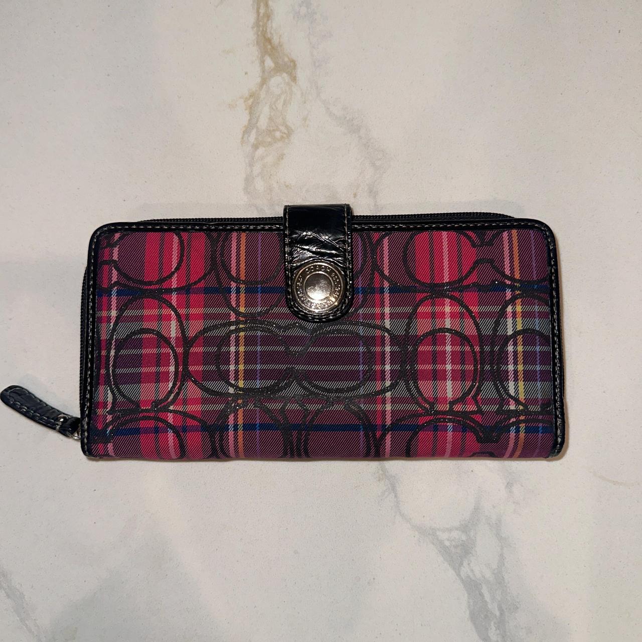 Coach Long Zip Around Wallet top in Tartan Plaid