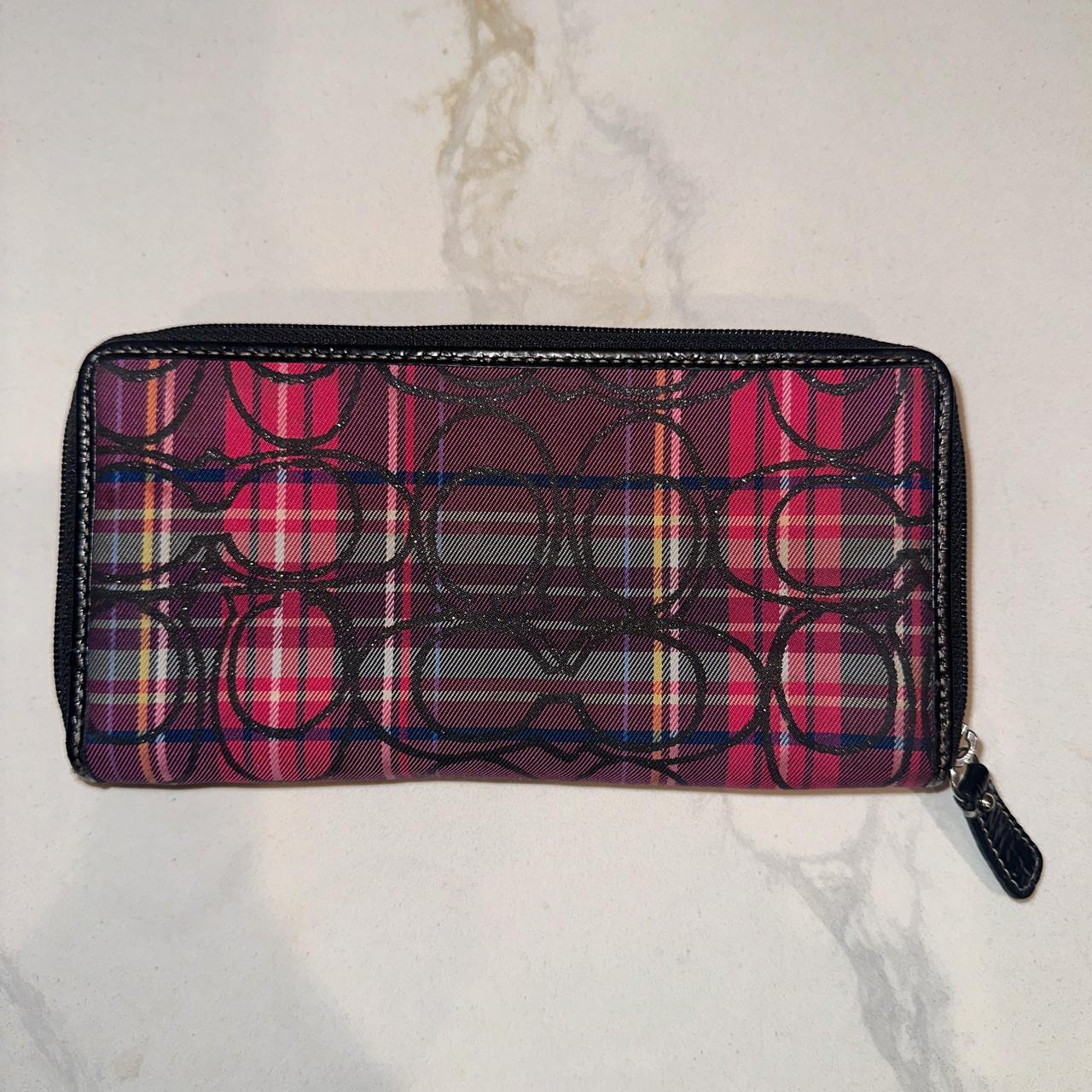 Coach Poppy Tartan Multicolor buy Purple and Pink Plaid Accordion Zip Around Wallet