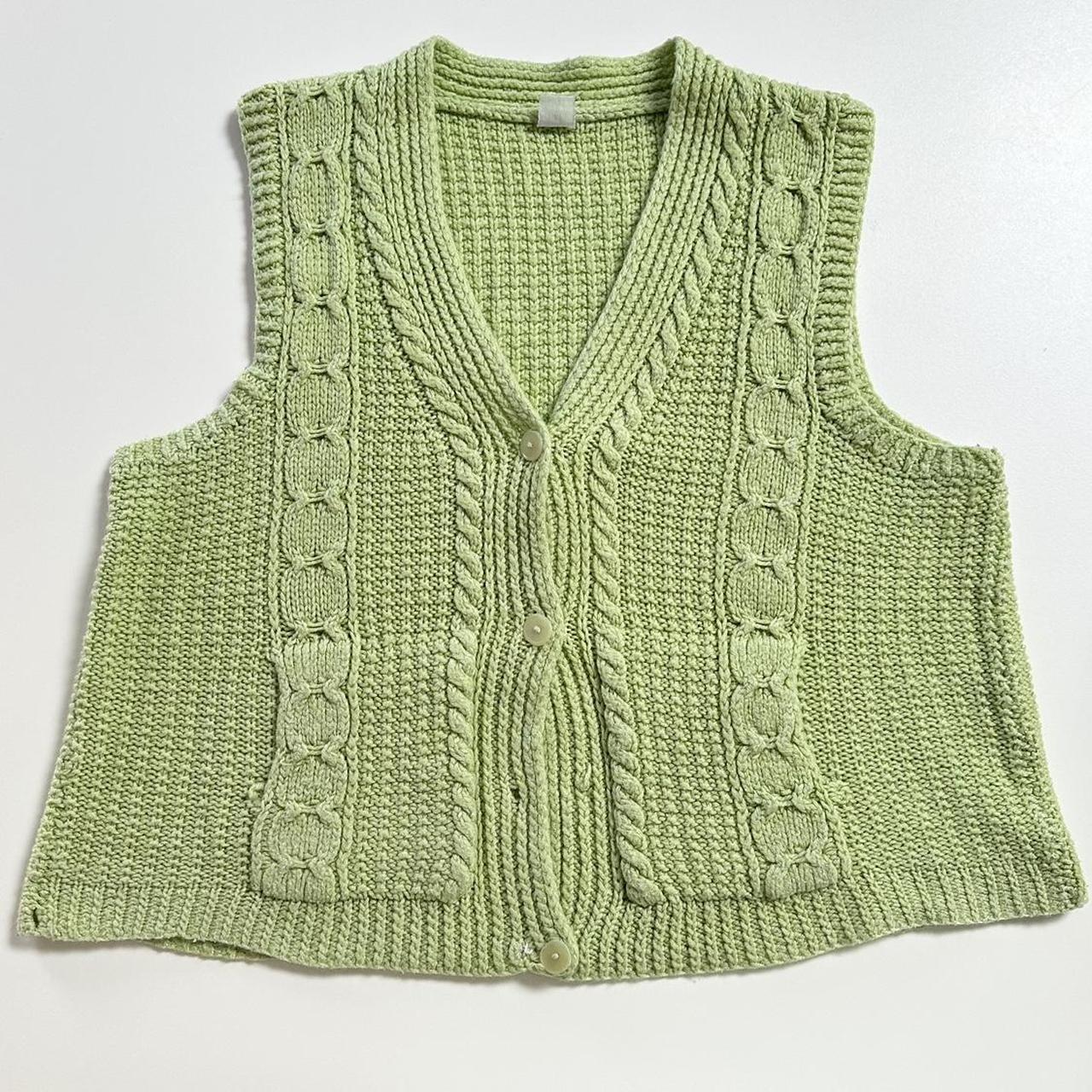 Vintage 1970s Cropped Sweater Vest in Lime Green No... - Depop