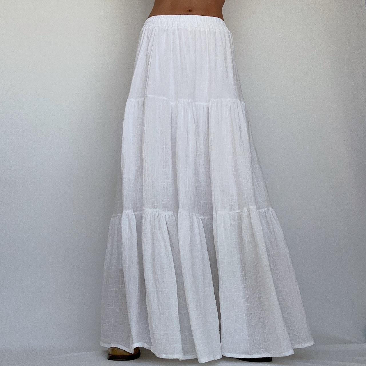 Stunning long tiered skirt 🤍 White Elastic waist... - Depop