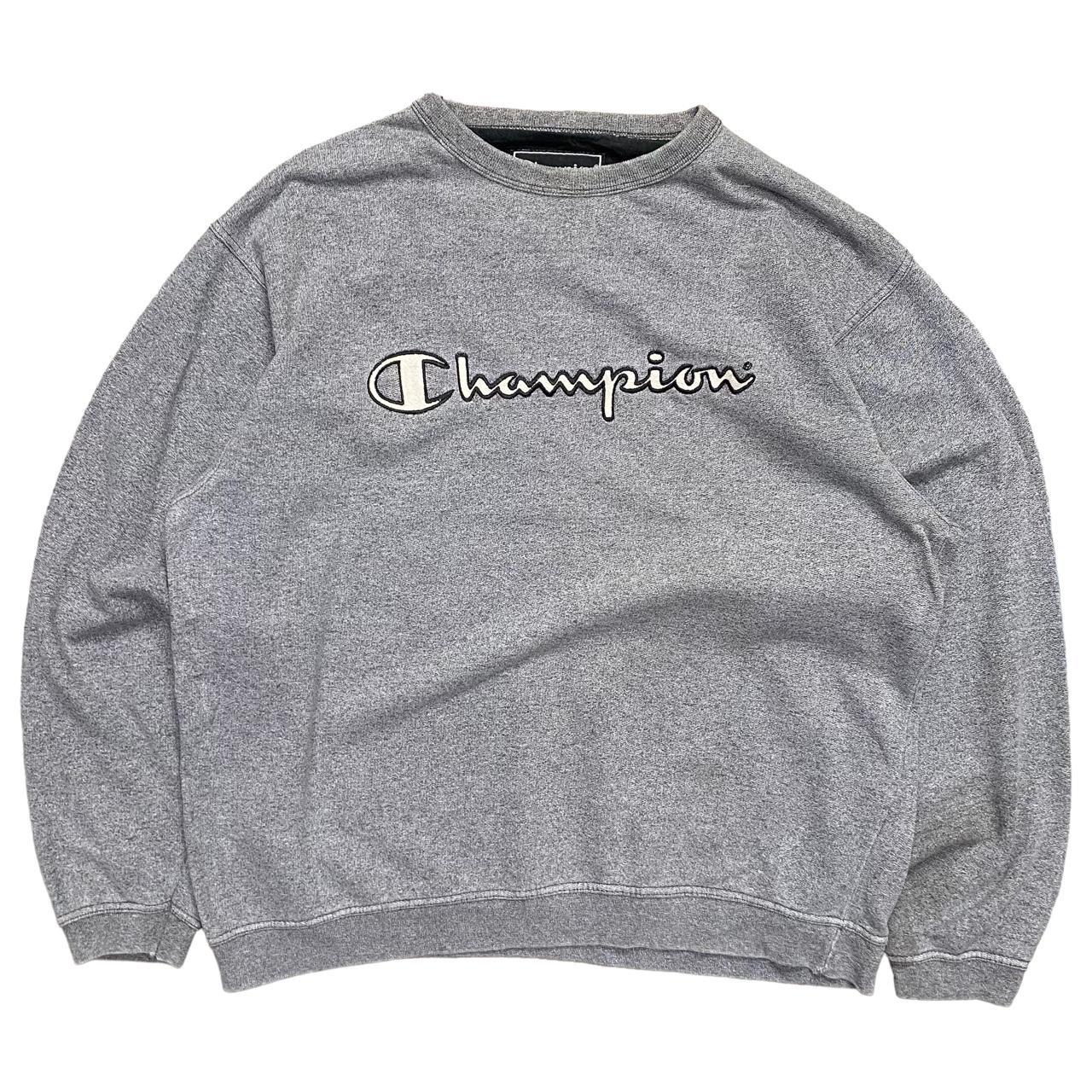 Champion Men's Grey and Black Sweatshirt | Depop