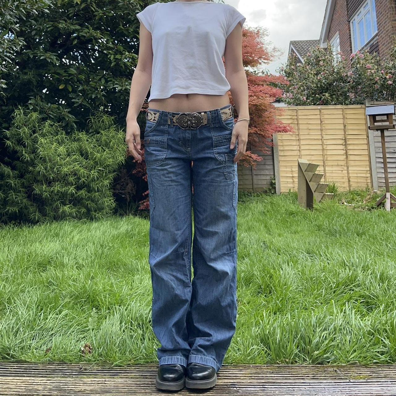 2000s low rise wide leg jeans, size 12 Rise: 8... - Depop